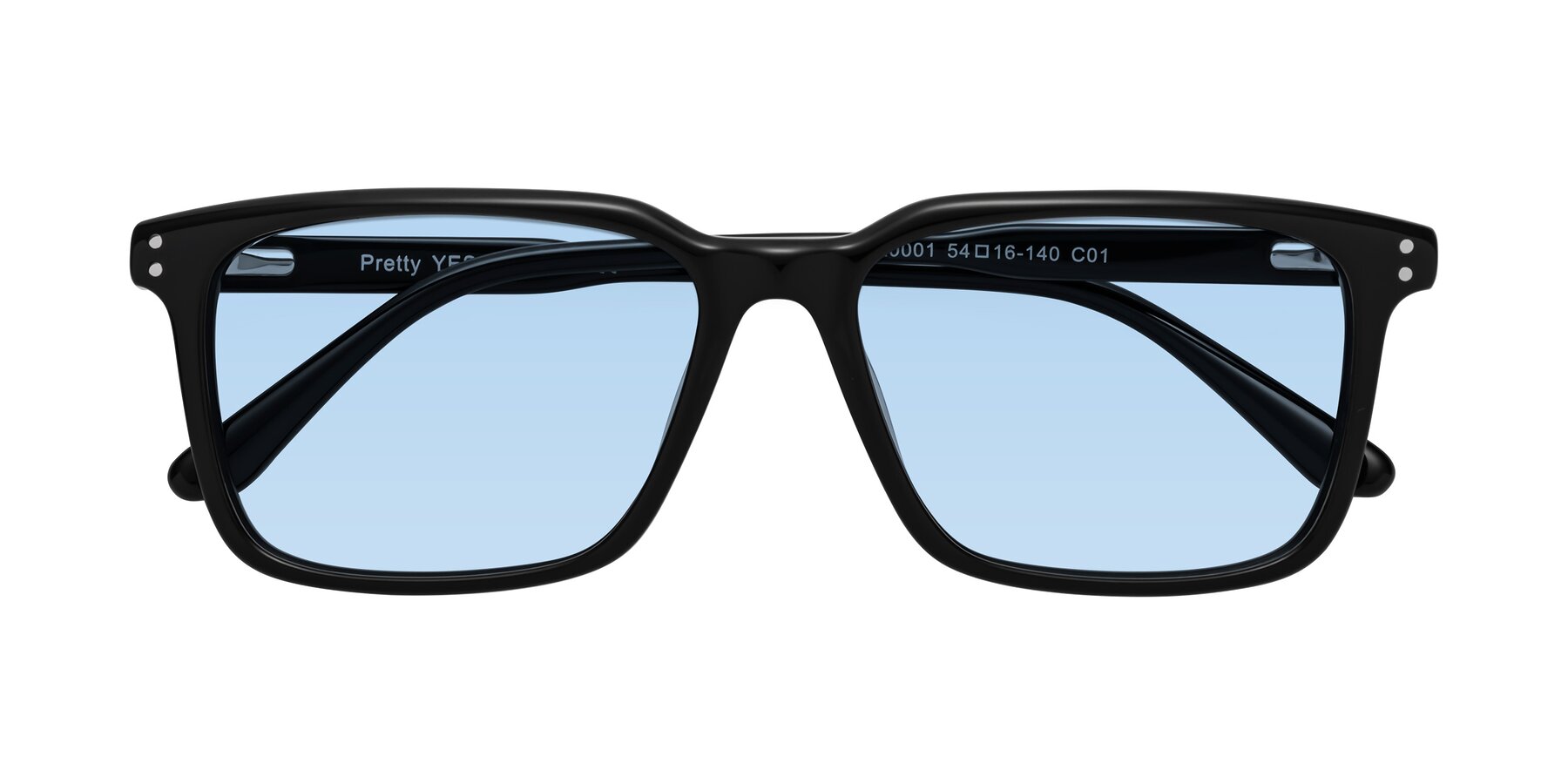 Folded Front of Pretty in Black with Light Blue Tinted Lenses