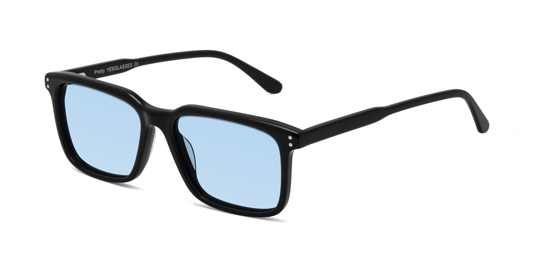 Angle of Pretty in Black with Light Blue Tinted Lenses