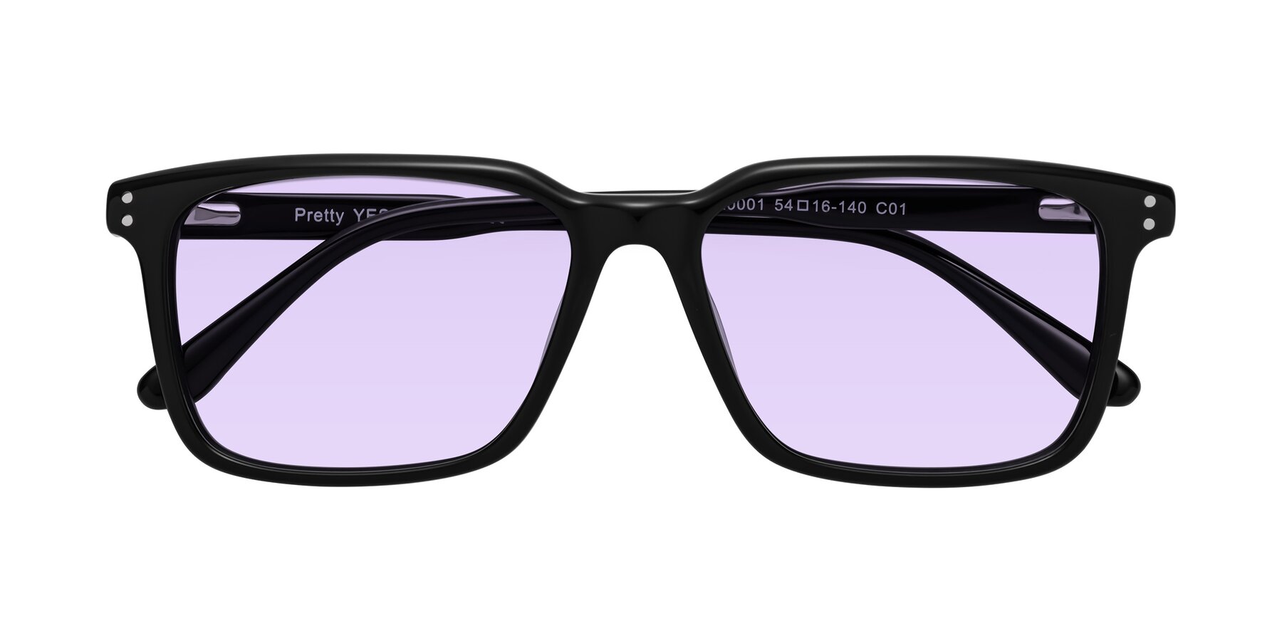 Folded Front of Pretty in Black with Light Purple Tinted Lenses