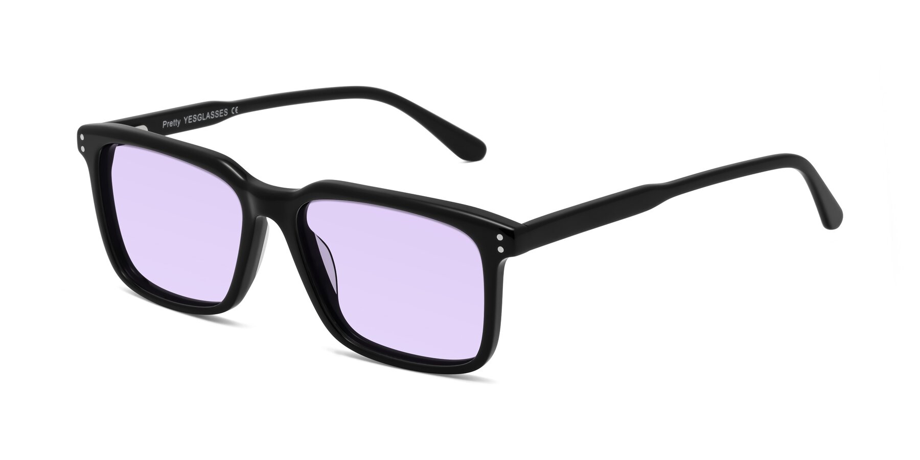 Angle of Pretty in Black with Light Purple Tinted Lenses