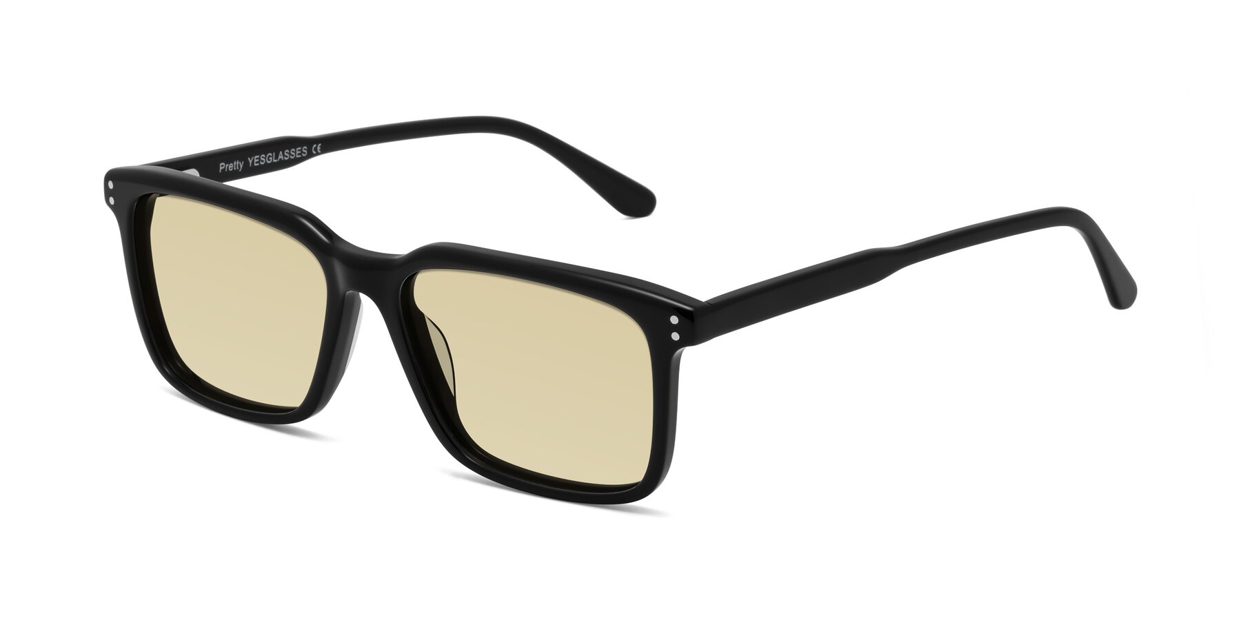 Angle of Pretty in Black with Light Champagne Tinted Lenses