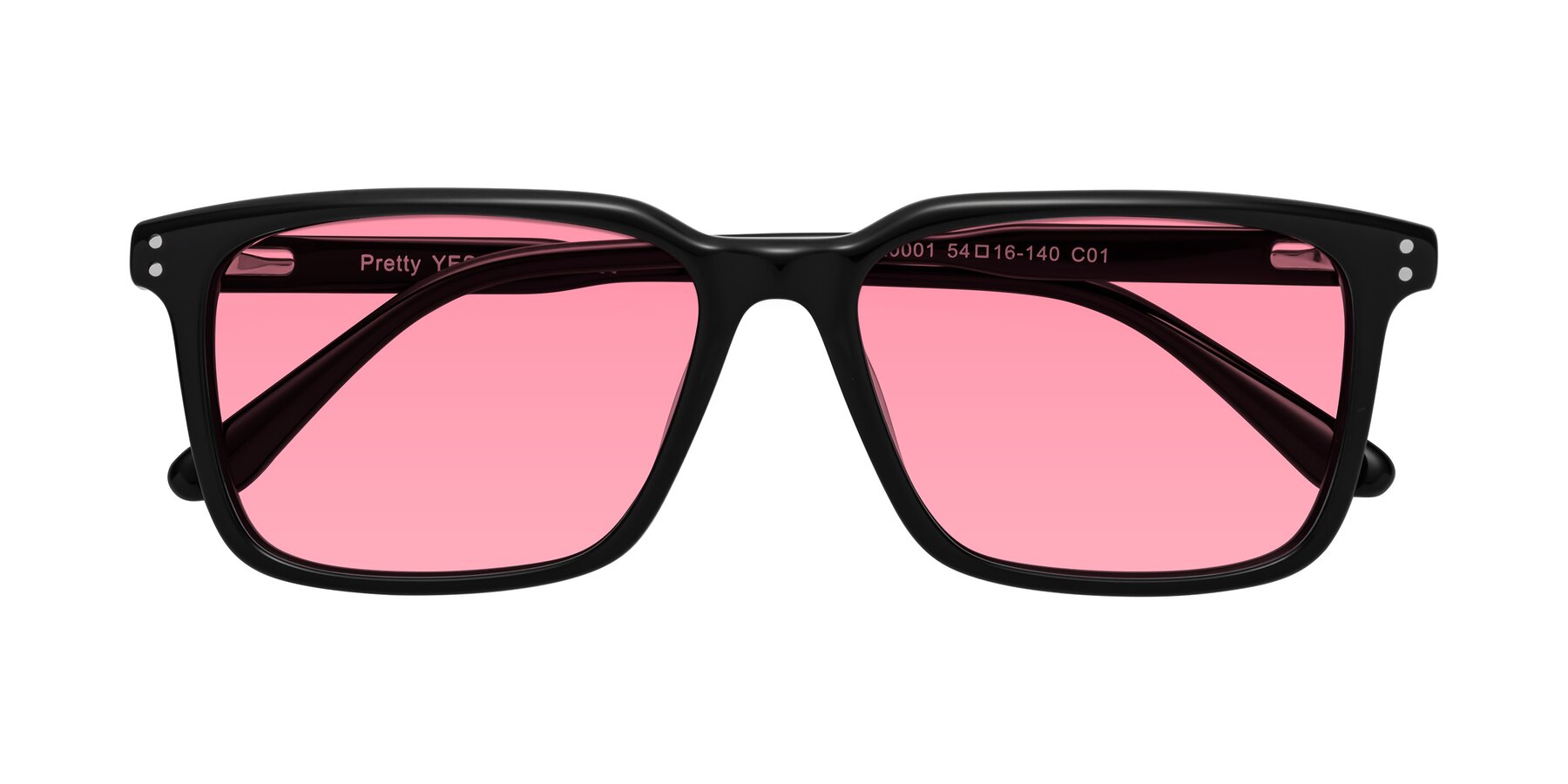 Folded Front of Pretty in Black with Pink Tinted Lenses