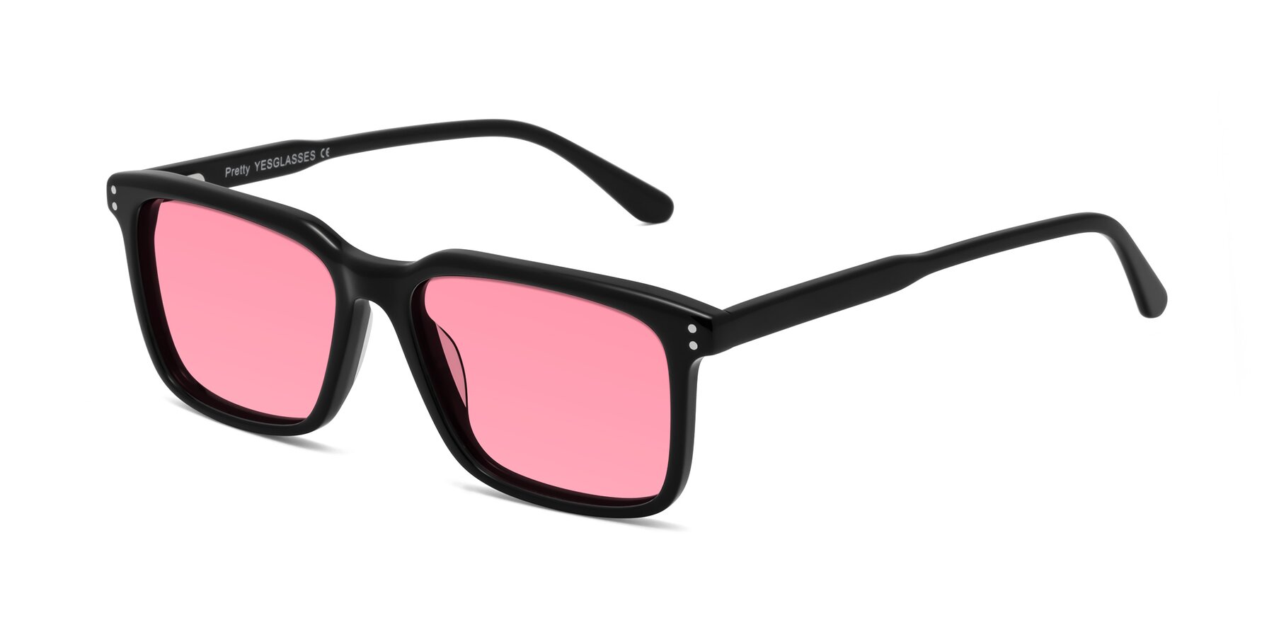 Angle of Pretty in Black with Pink Tinted Lenses