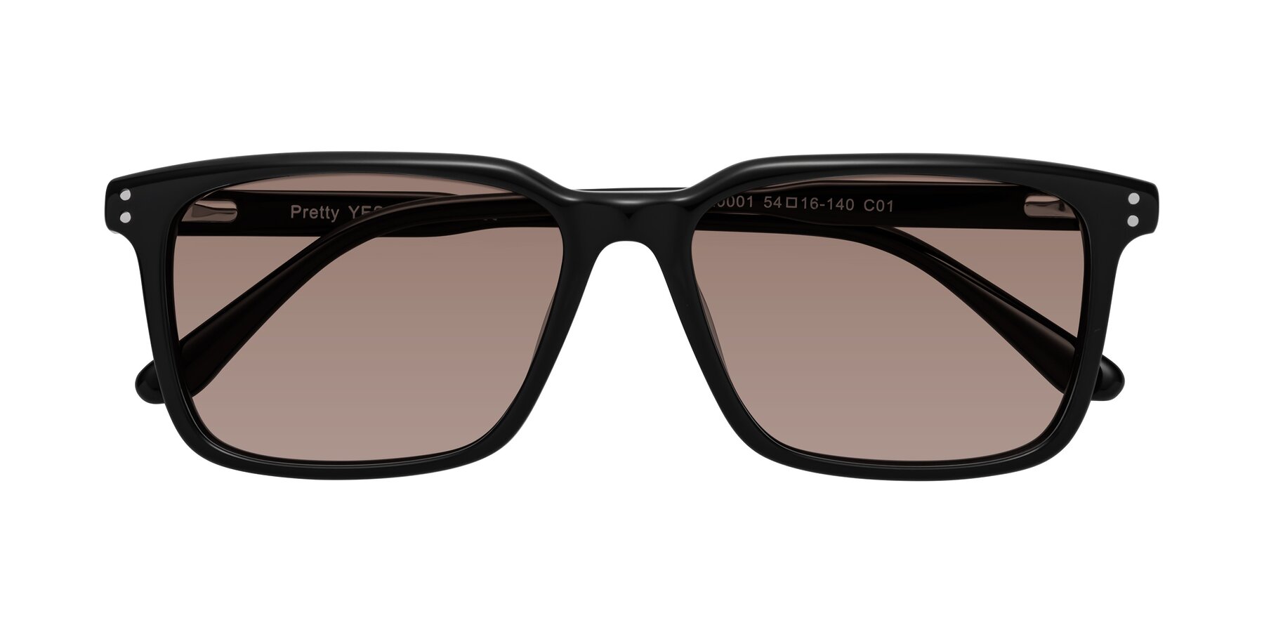 Folded Front of Pretty in Black with Medium Brown Tinted Lenses