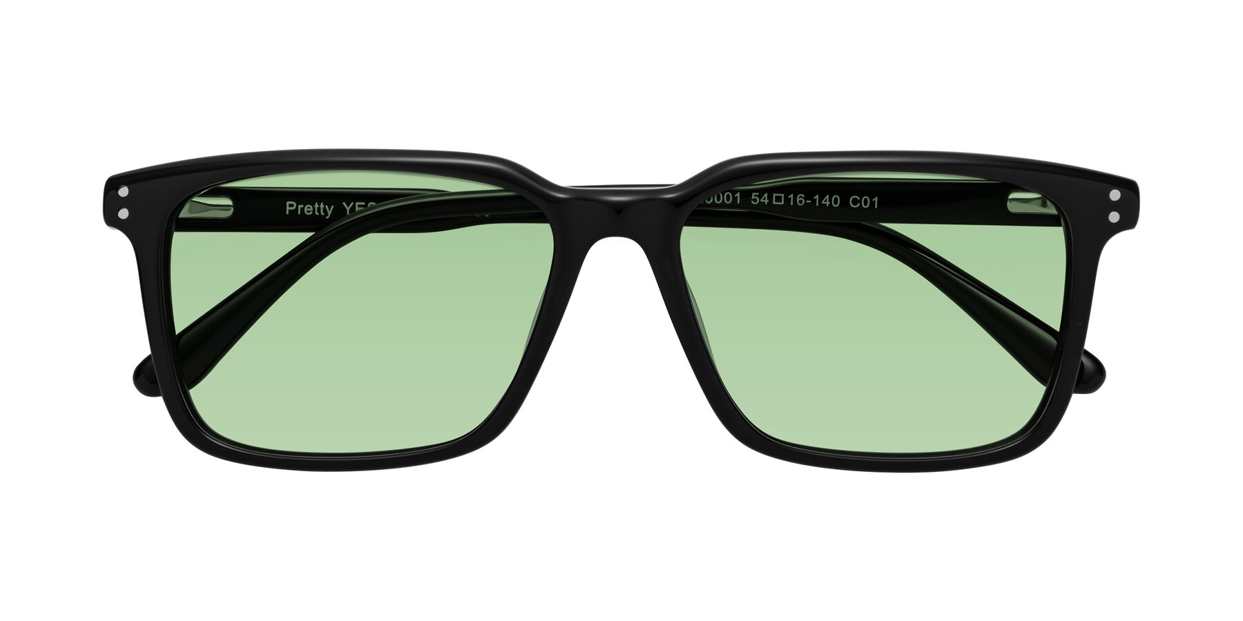 Folded Front of Pretty in Black with Medium Green Tinted Lenses