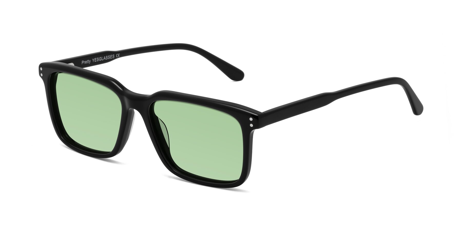 Angle of Pretty in Black with Medium Green Tinted Lenses