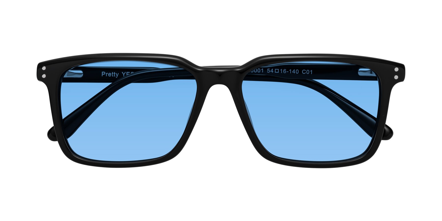 Folded Front of Pretty in Black with Medium Blue Tinted Lenses