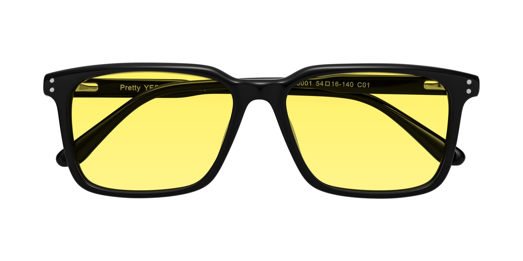 Folded Front of Pretty in Black with Medium Yellow Tinted Lenses