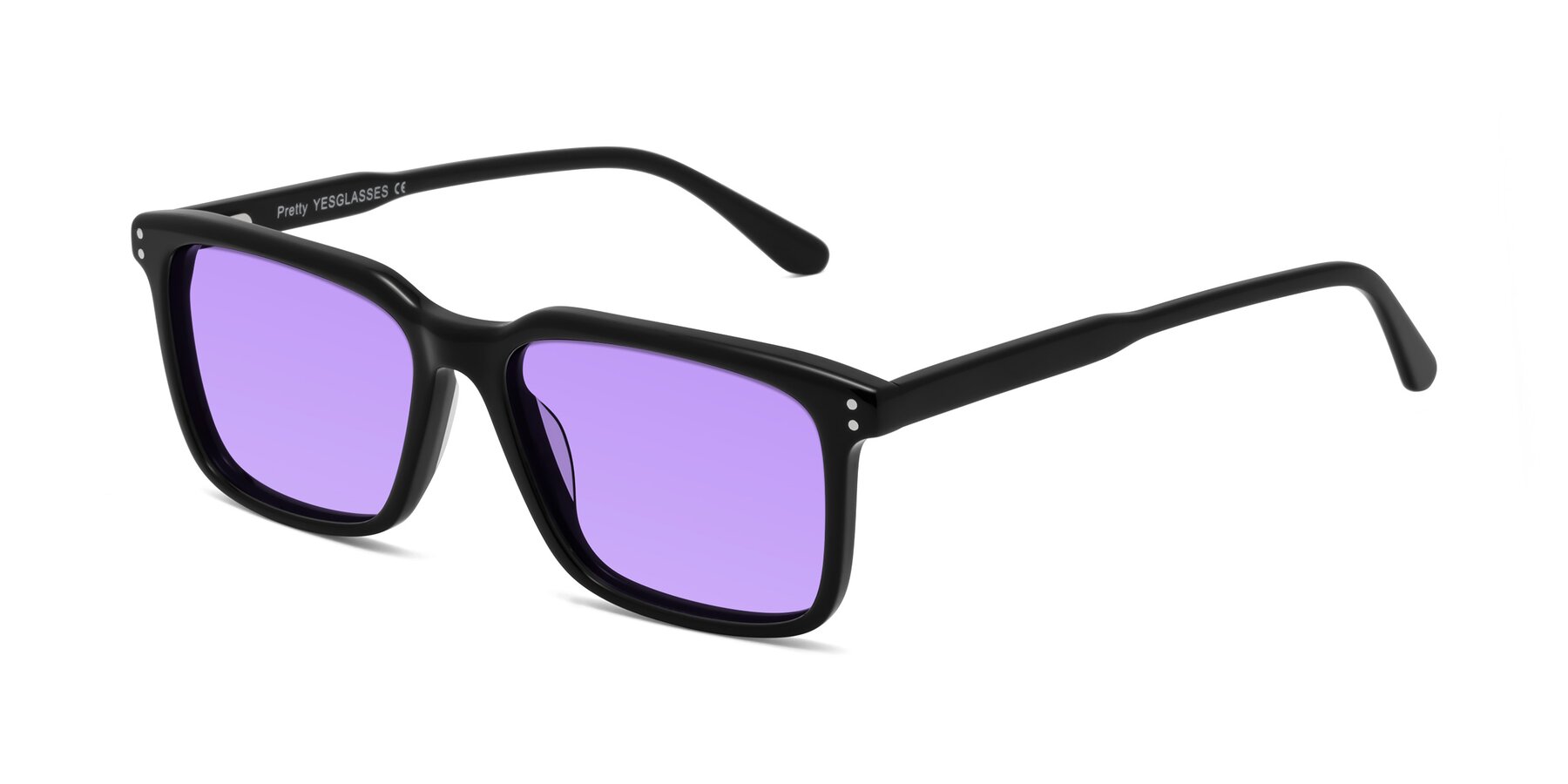 Angle of Pretty in Black with Medium Purple Tinted Lenses