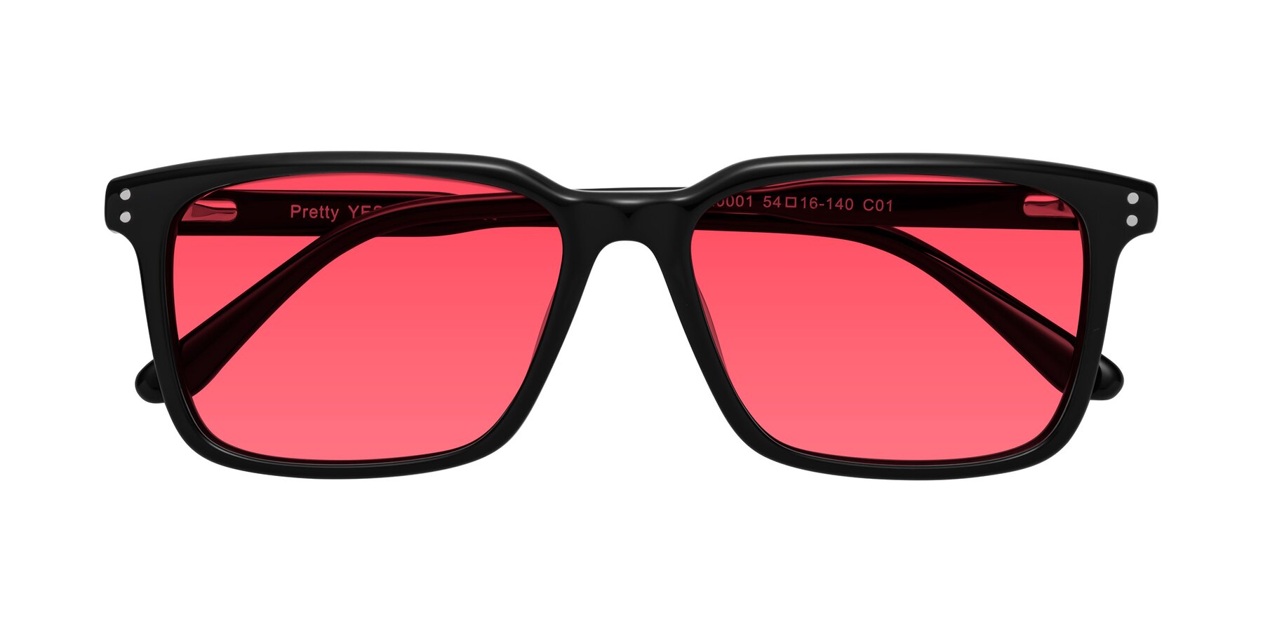 Folded Front of Pretty in Black with Red Tinted Lenses