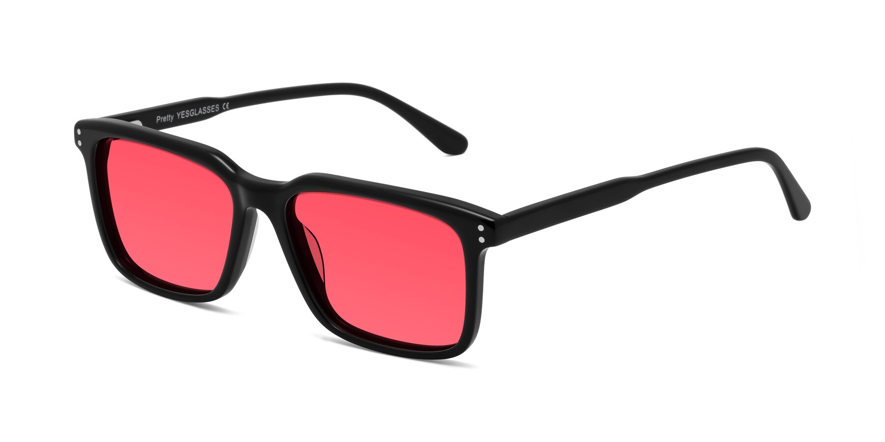 Angle of Pretty in Black with Red Tinted Lenses