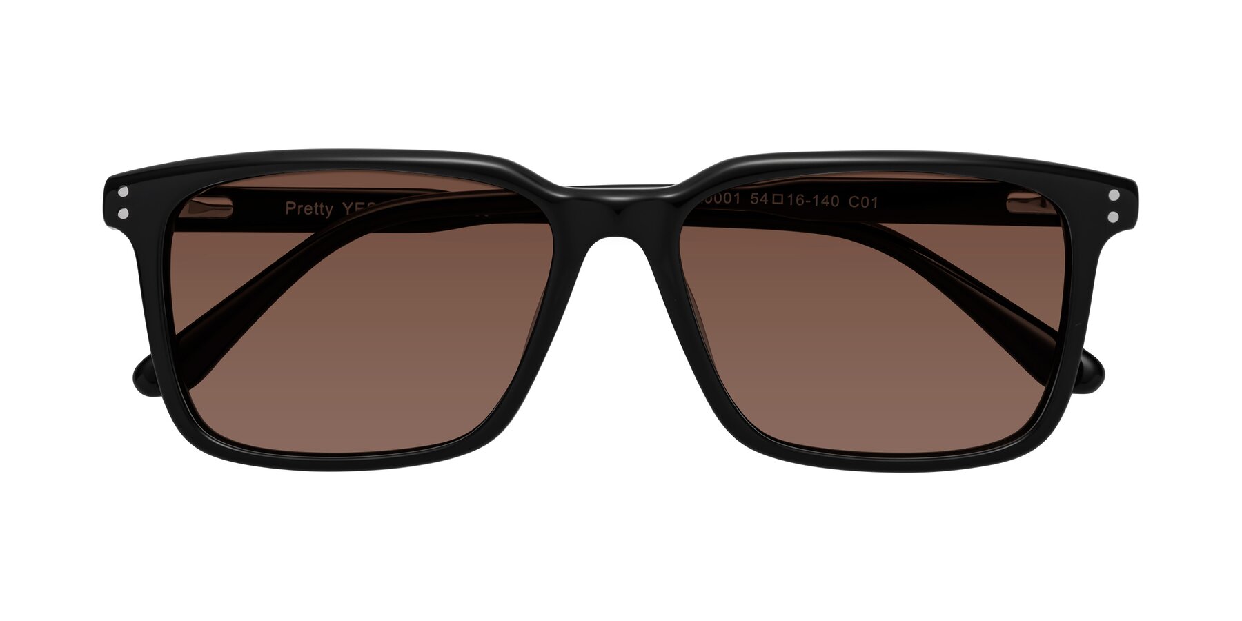 Folded Front of Pretty in Black with Brown Tinted Lenses