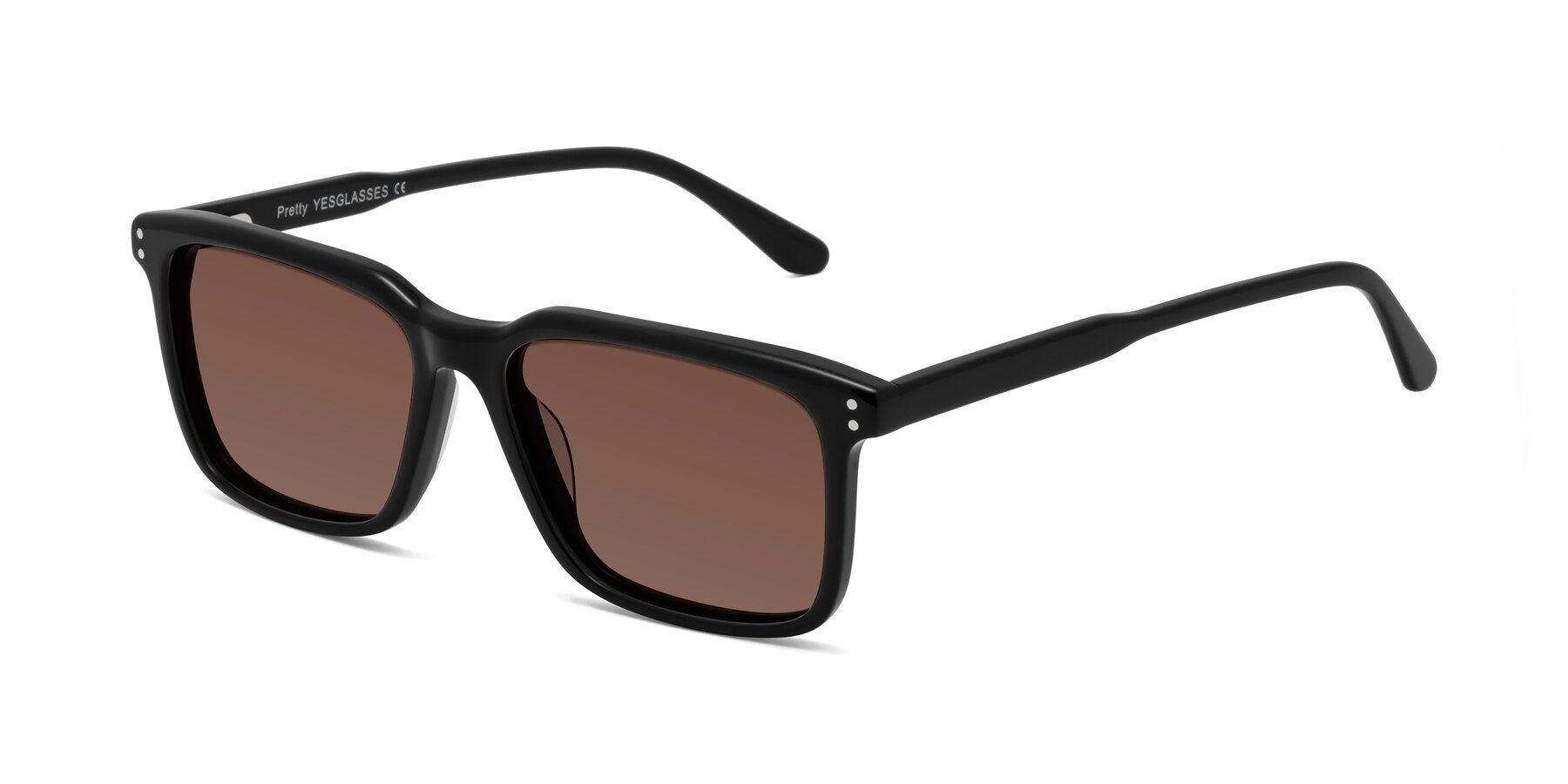 Angle of Pretty in Black with Brown Tinted Lenses