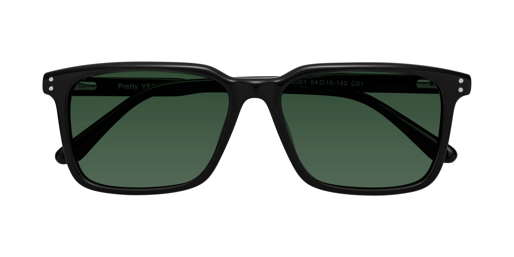 Folded Front of Pretty in Black with Green Tinted Lenses