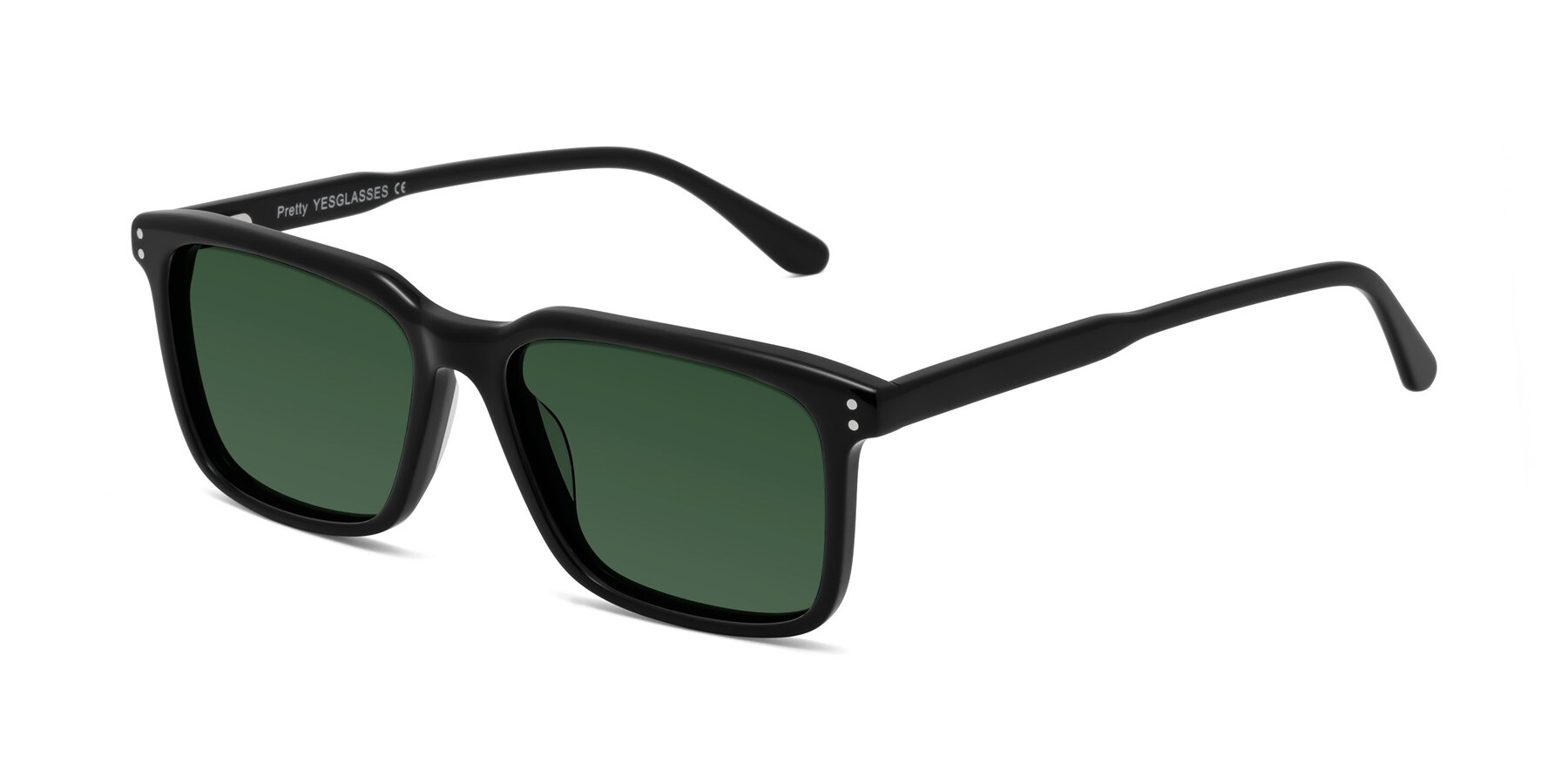 Angle of Pretty in Black with Green Tinted Lenses