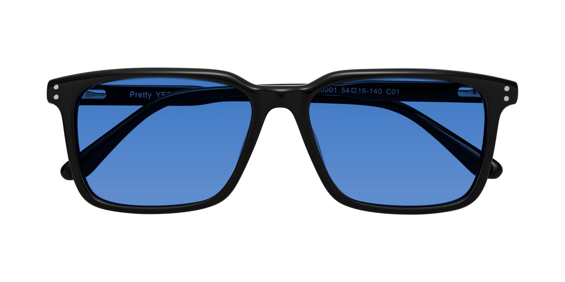 Folded Front of Pretty in Black with Blue Tinted Lenses