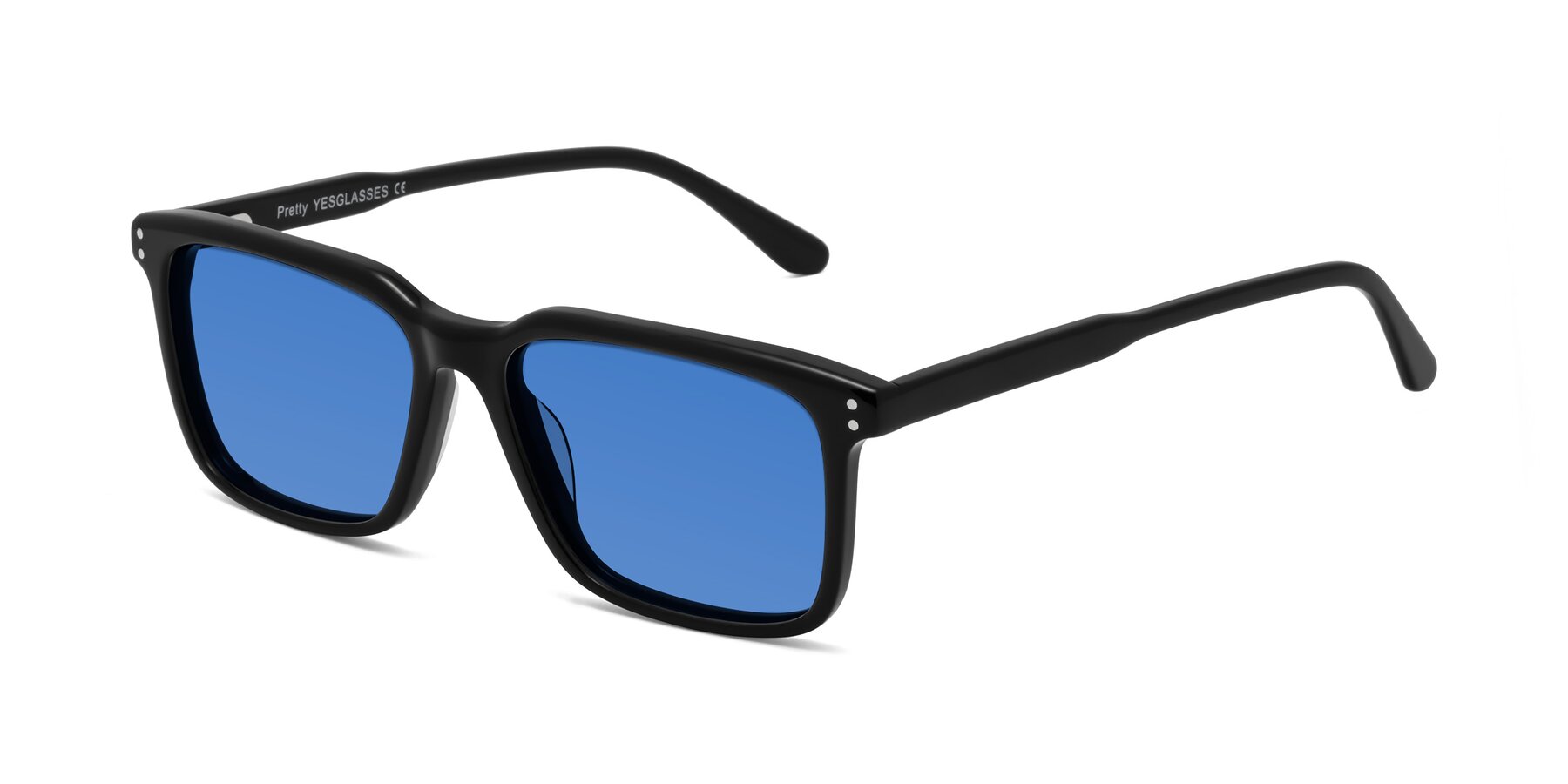 Angle of Pretty in Black with Blue Tinted Lenses