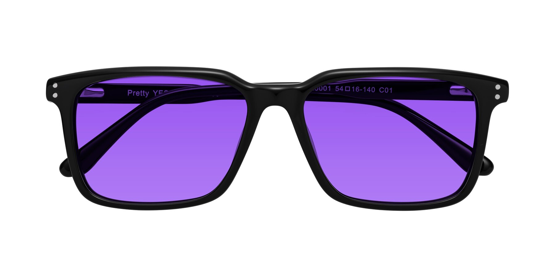 Folded Front of Pretty in Black with Purple Tinted Lenses