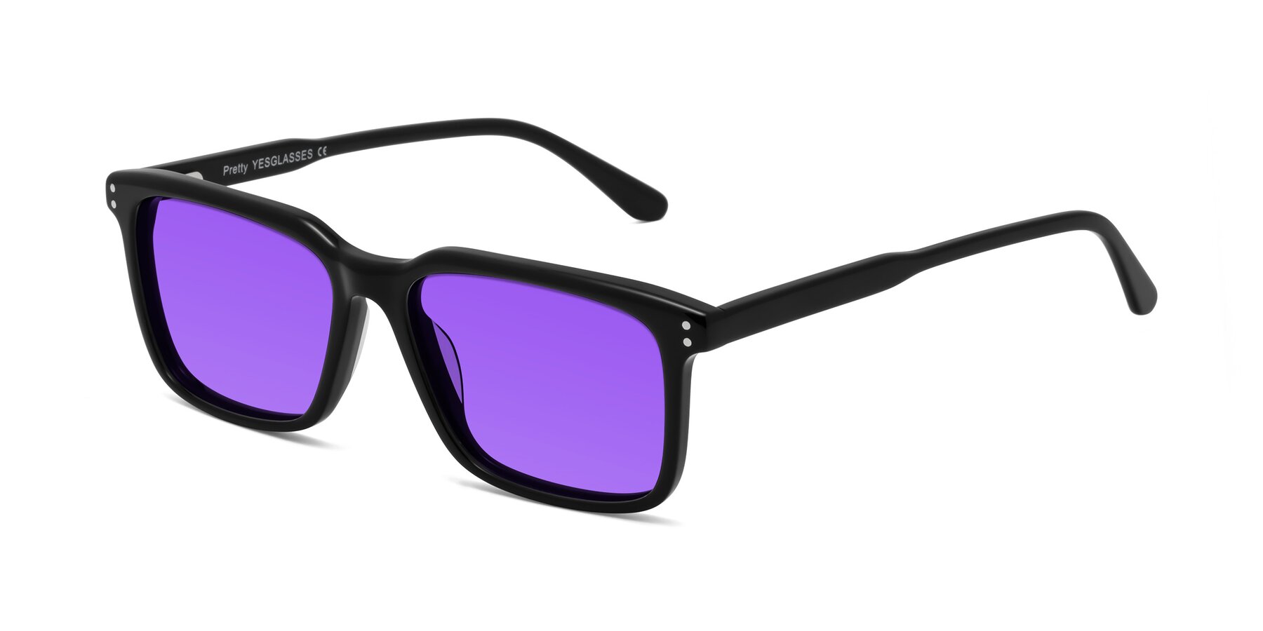 Angle of Pretty in Black with Purple Tinted Lenses