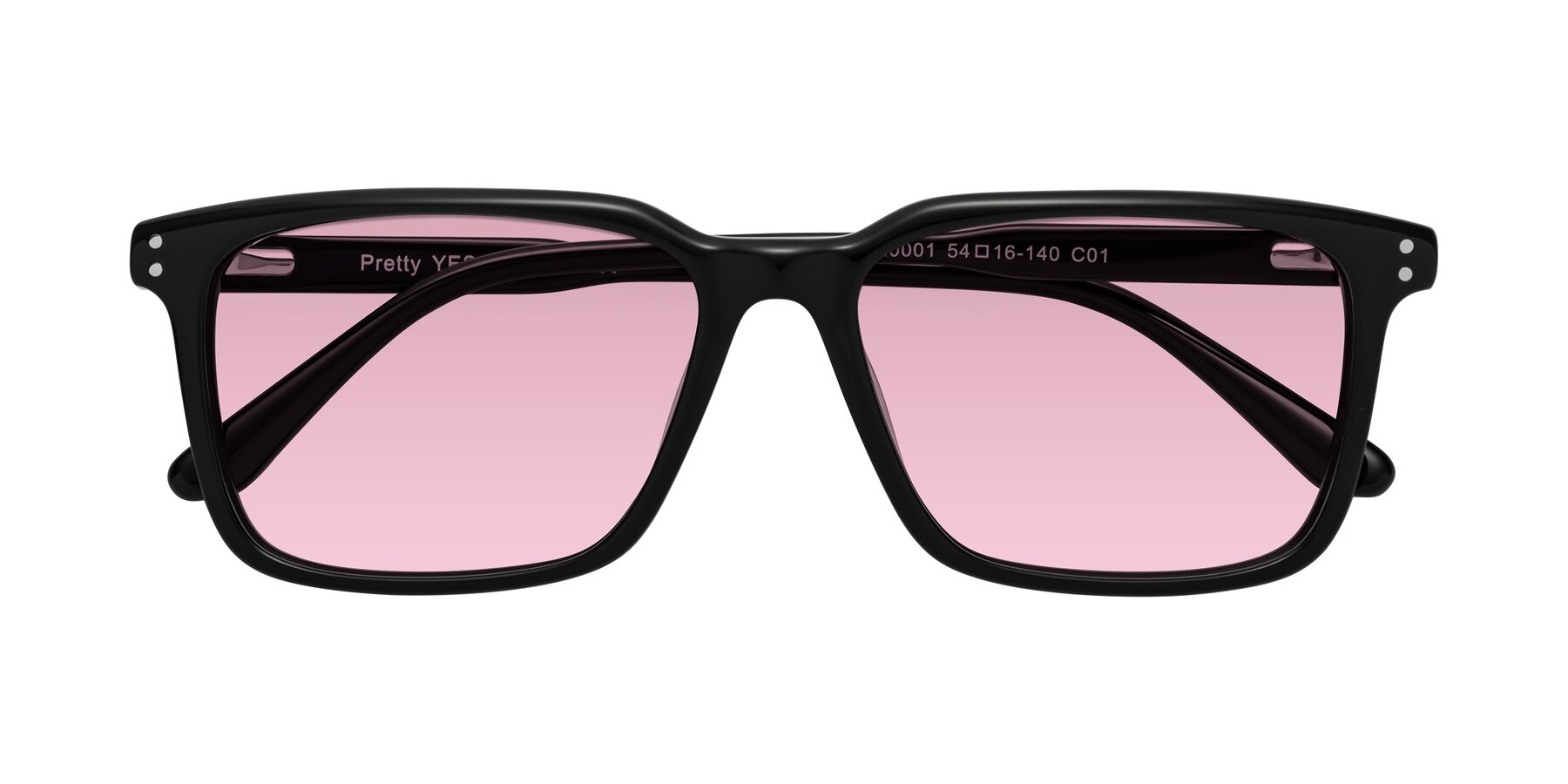 Folded Front of Pretty in Black with Light Wine Tinted Lenses