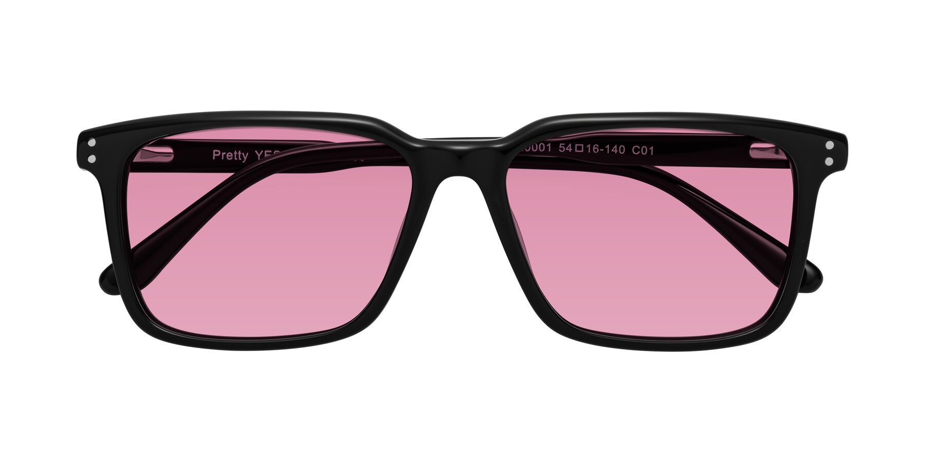 Folded Front of Pretty in Black with Medium Wine Tinted Lenses