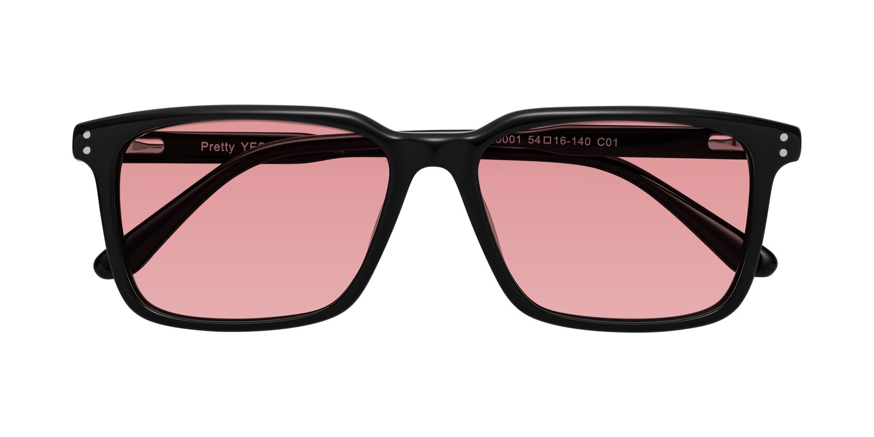 Folded Front of Pretty in Black with Medium Garnet Tinted Lenses