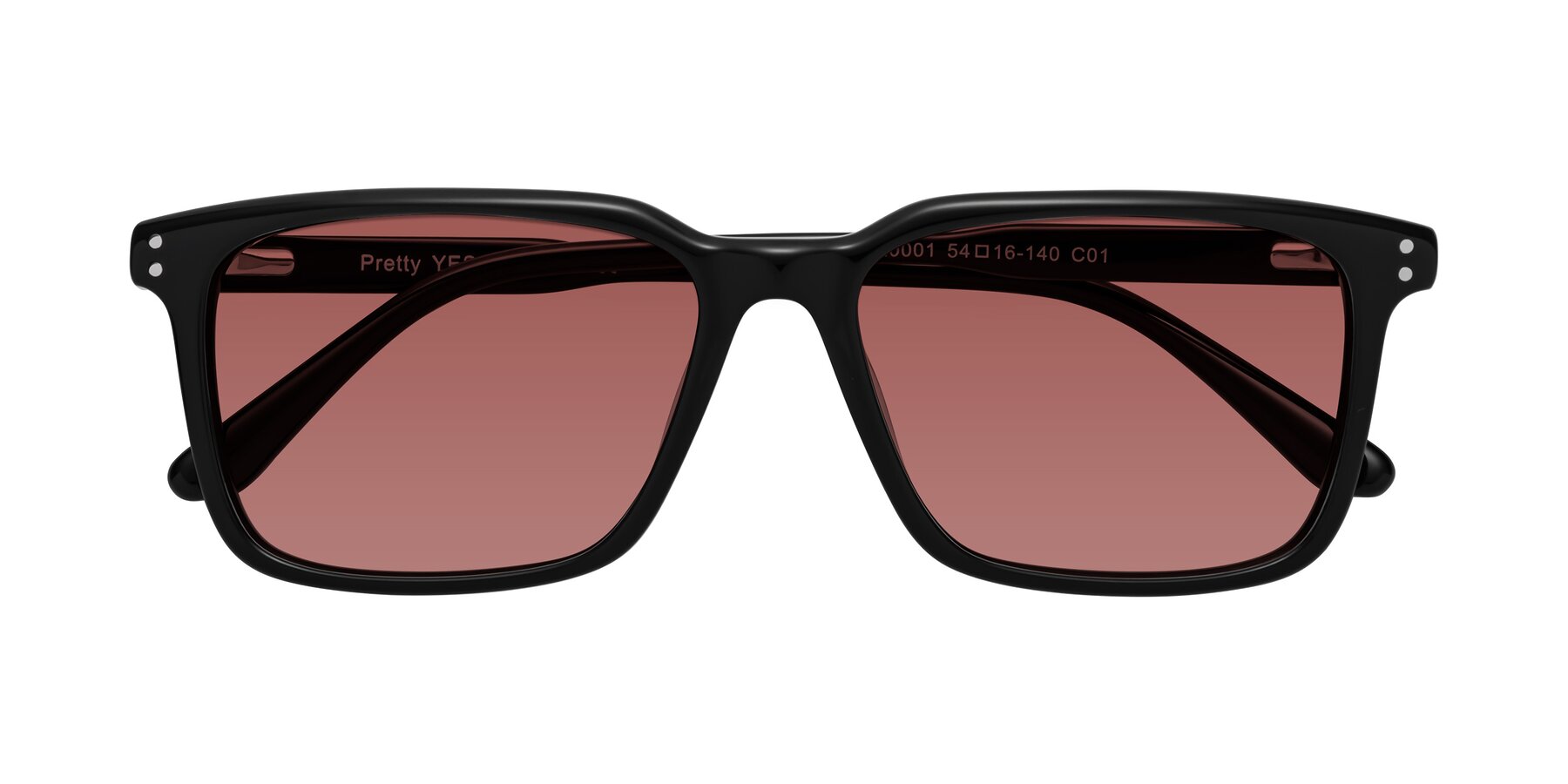 Folded Front of Pretty in Black with Garnet Tinted Lenses