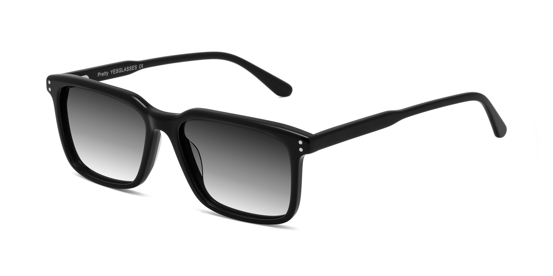 Angle of Pretty in Black with Gray Gradient Lenses