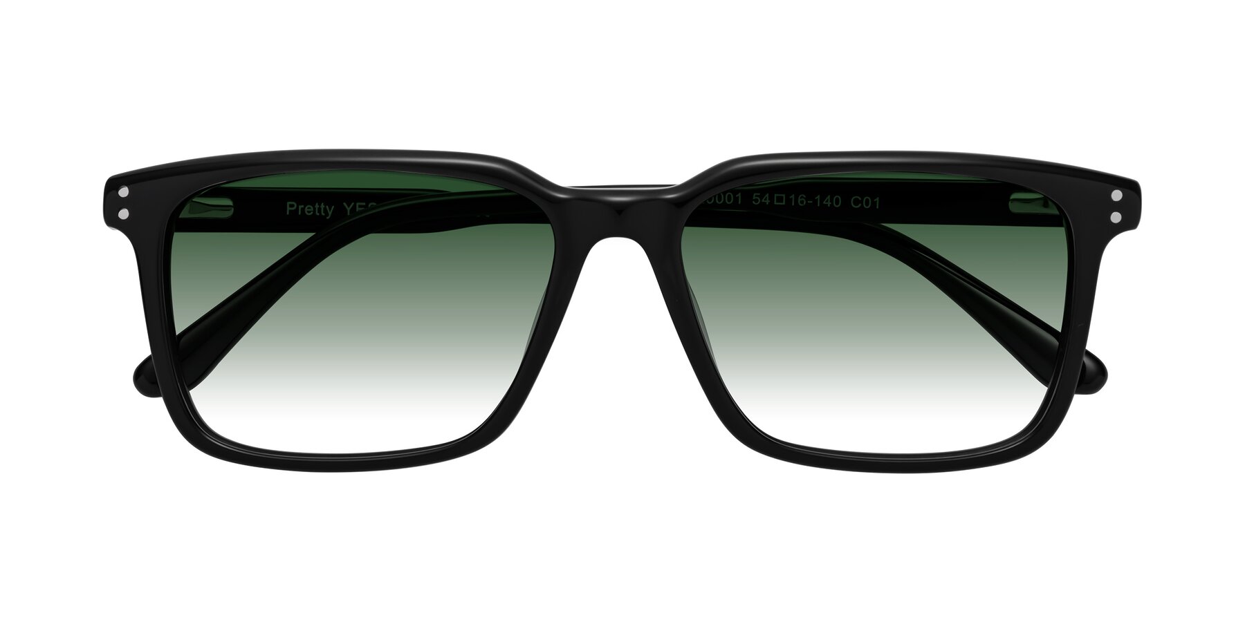 Folded Front of Pretty in Black with Green Gradient Lenses