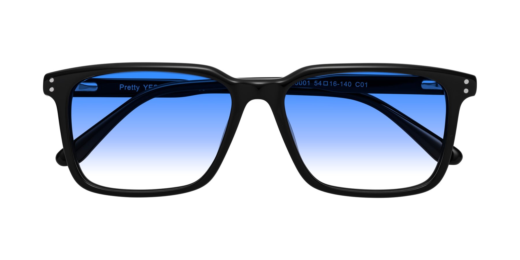 Folded Front of Pretty in Black with Blue Gradient Lenses