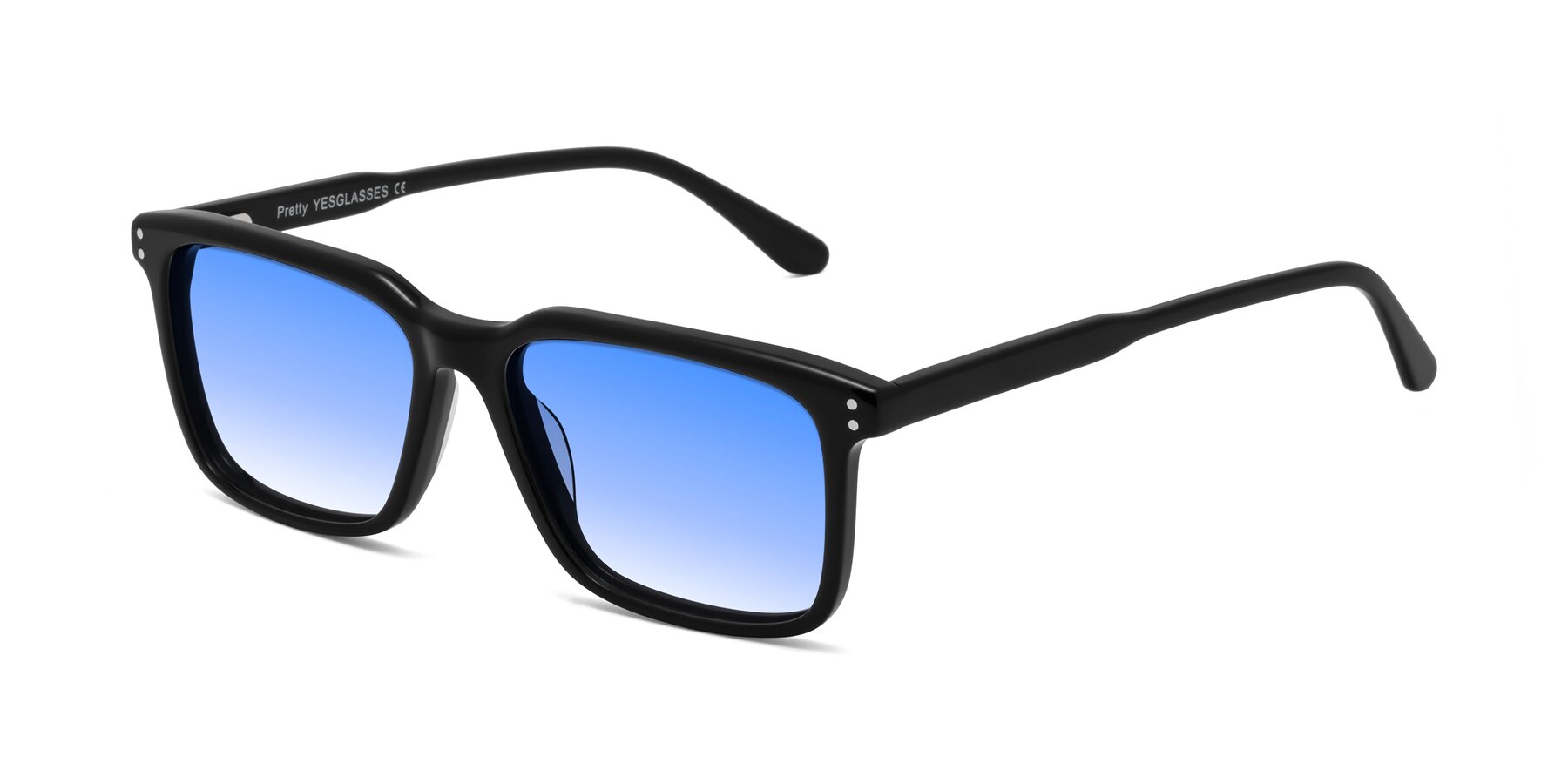 Angle of Pretty in Black with Blue Gradient Lenses