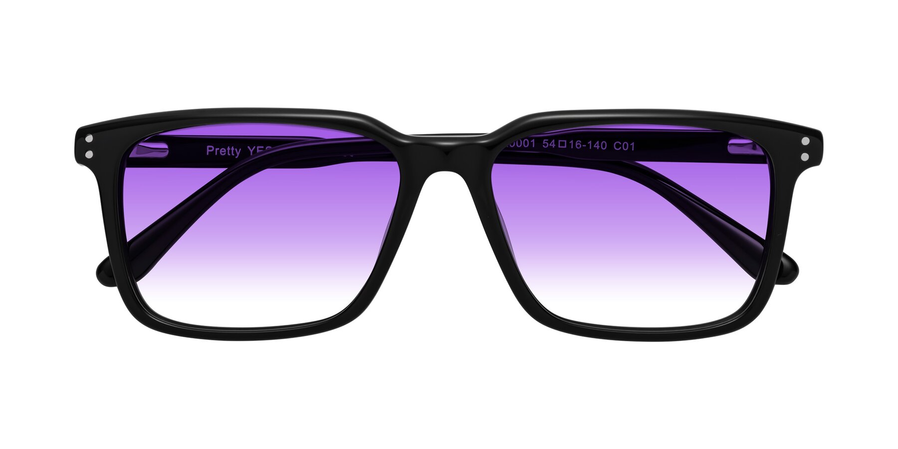 Folded Front of Pretty in Black with Purple Gradient Lenses