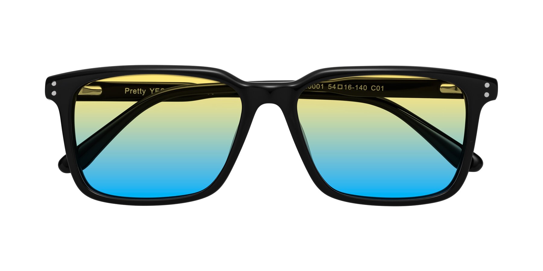 Folded Front of Pretty in Black with Yellow / Blue Gradient Lenses