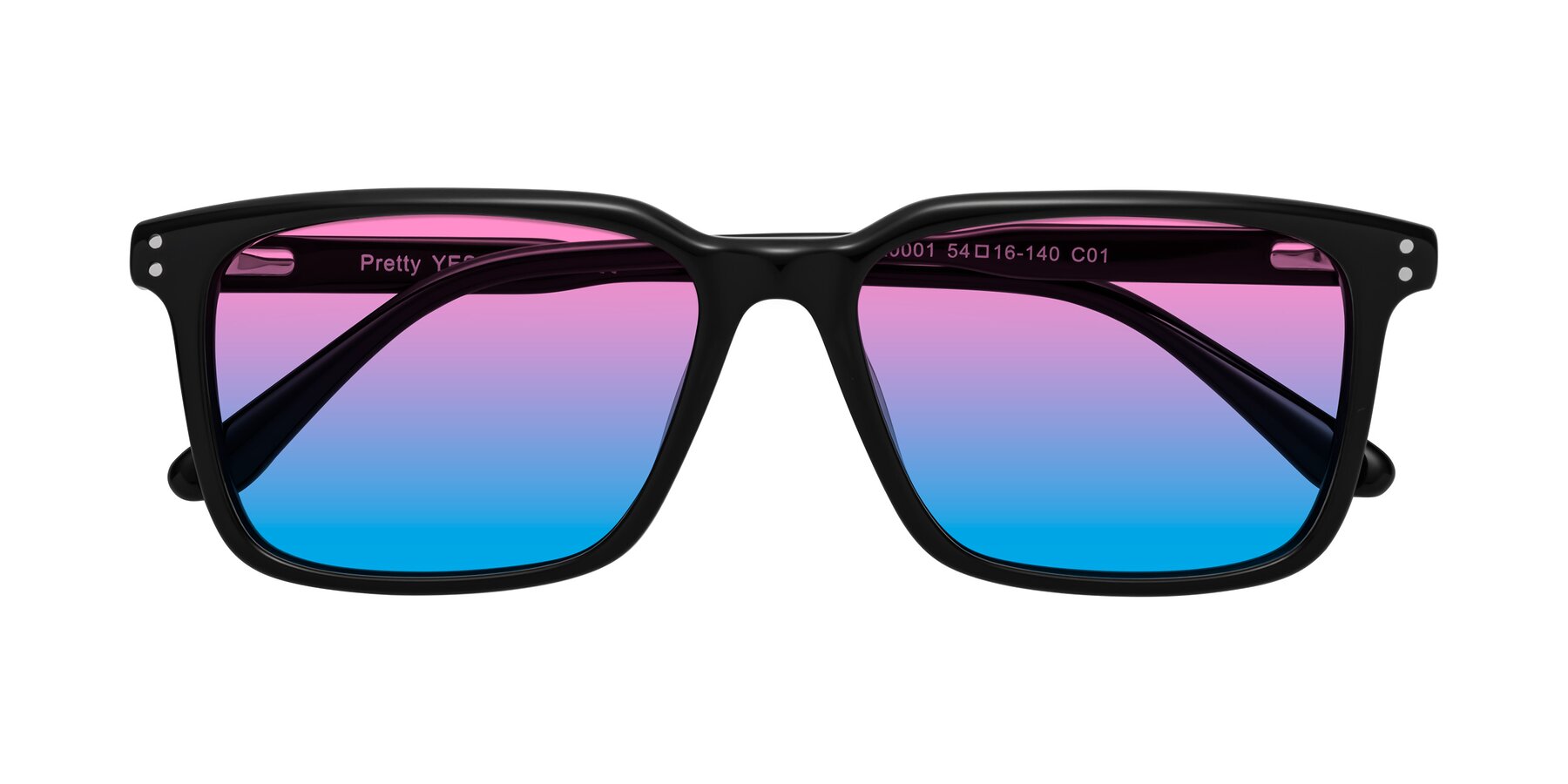 Folded Front of Pretty in Black with Pink / Blue Gradient Lenses