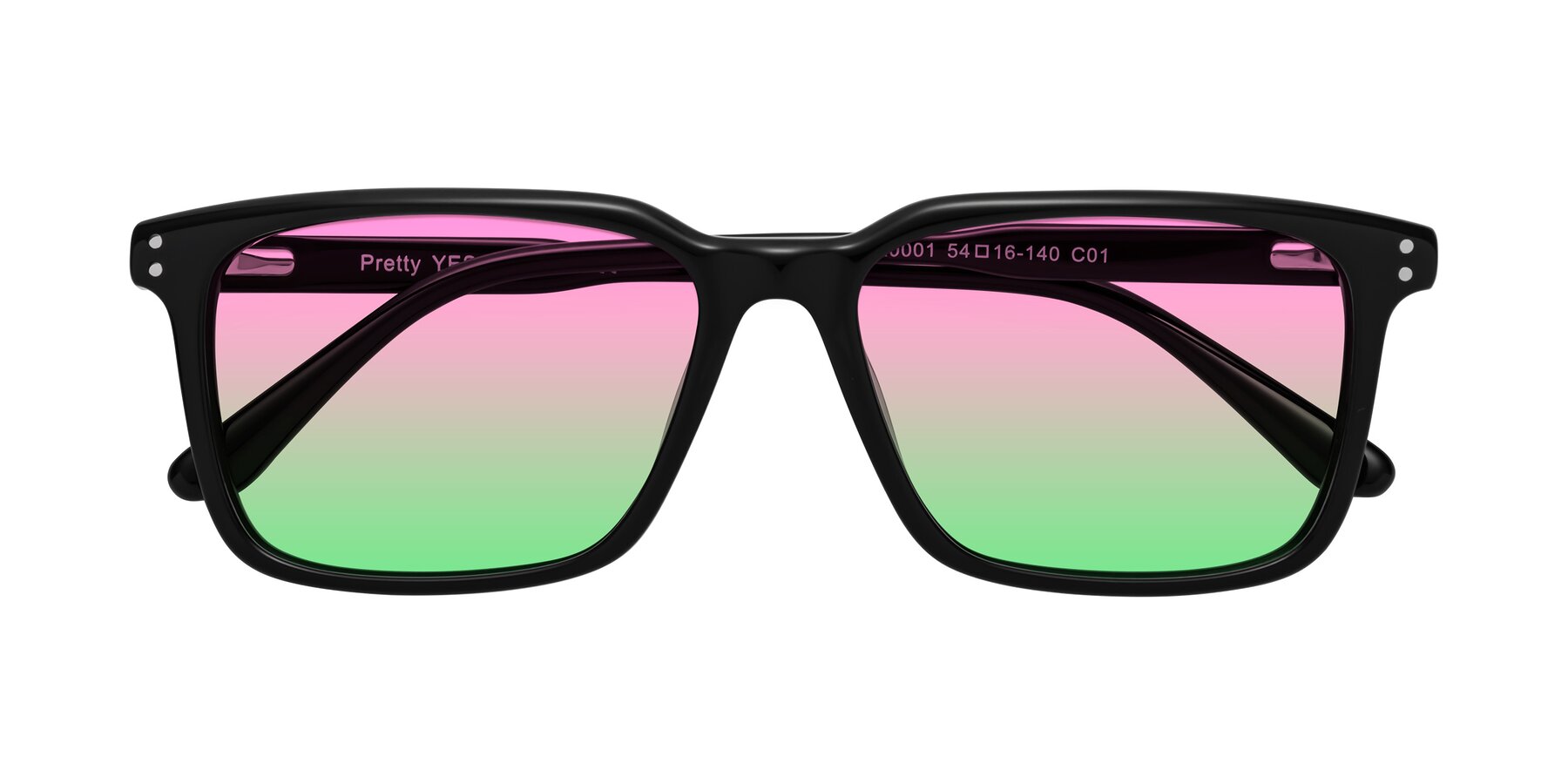 Folded Front of Pretty in Black with Pink / Green Gradient Lenses