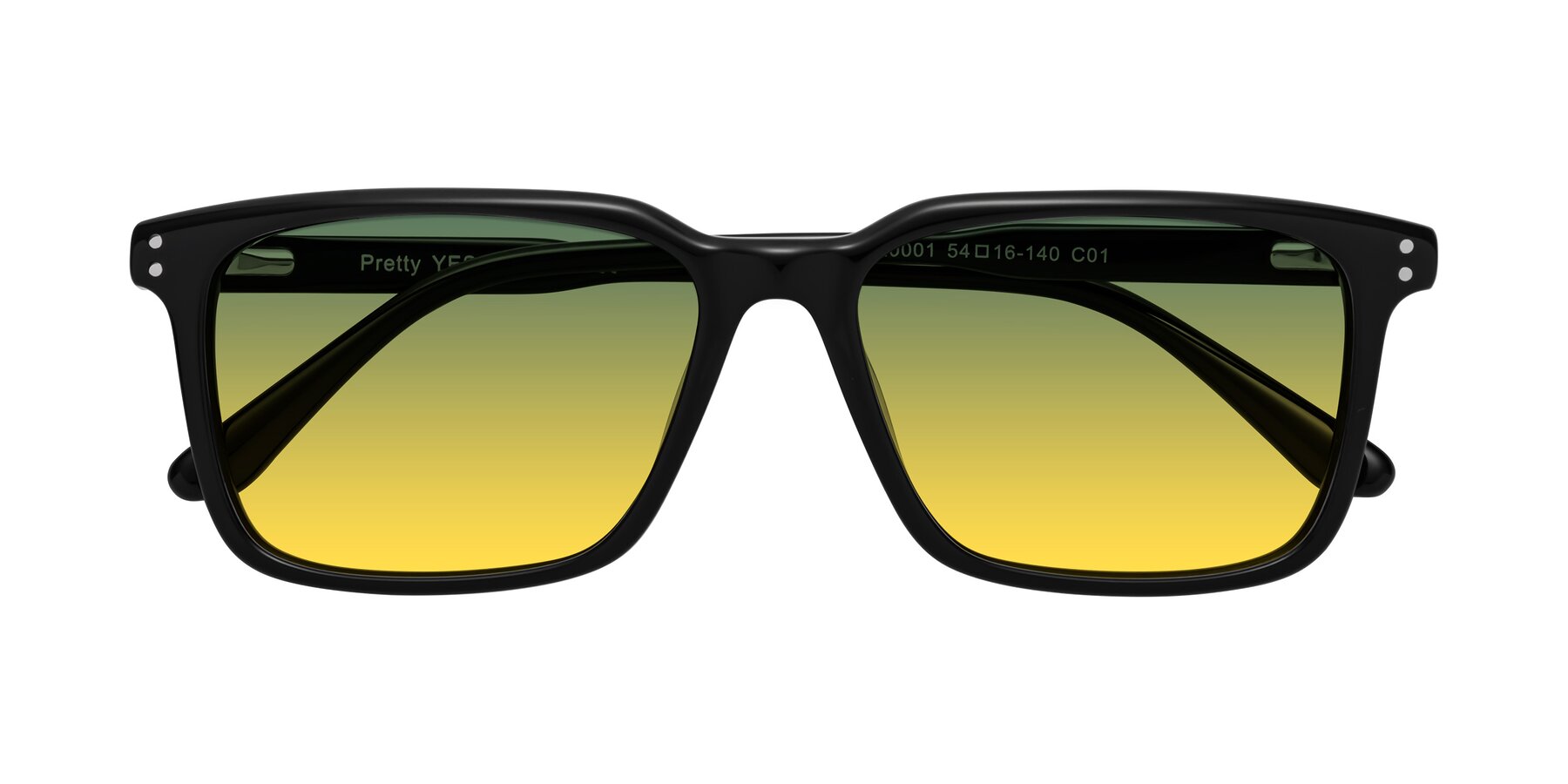 Folded Front of Pretty in Black with Green / Yellow Gradient Lenses