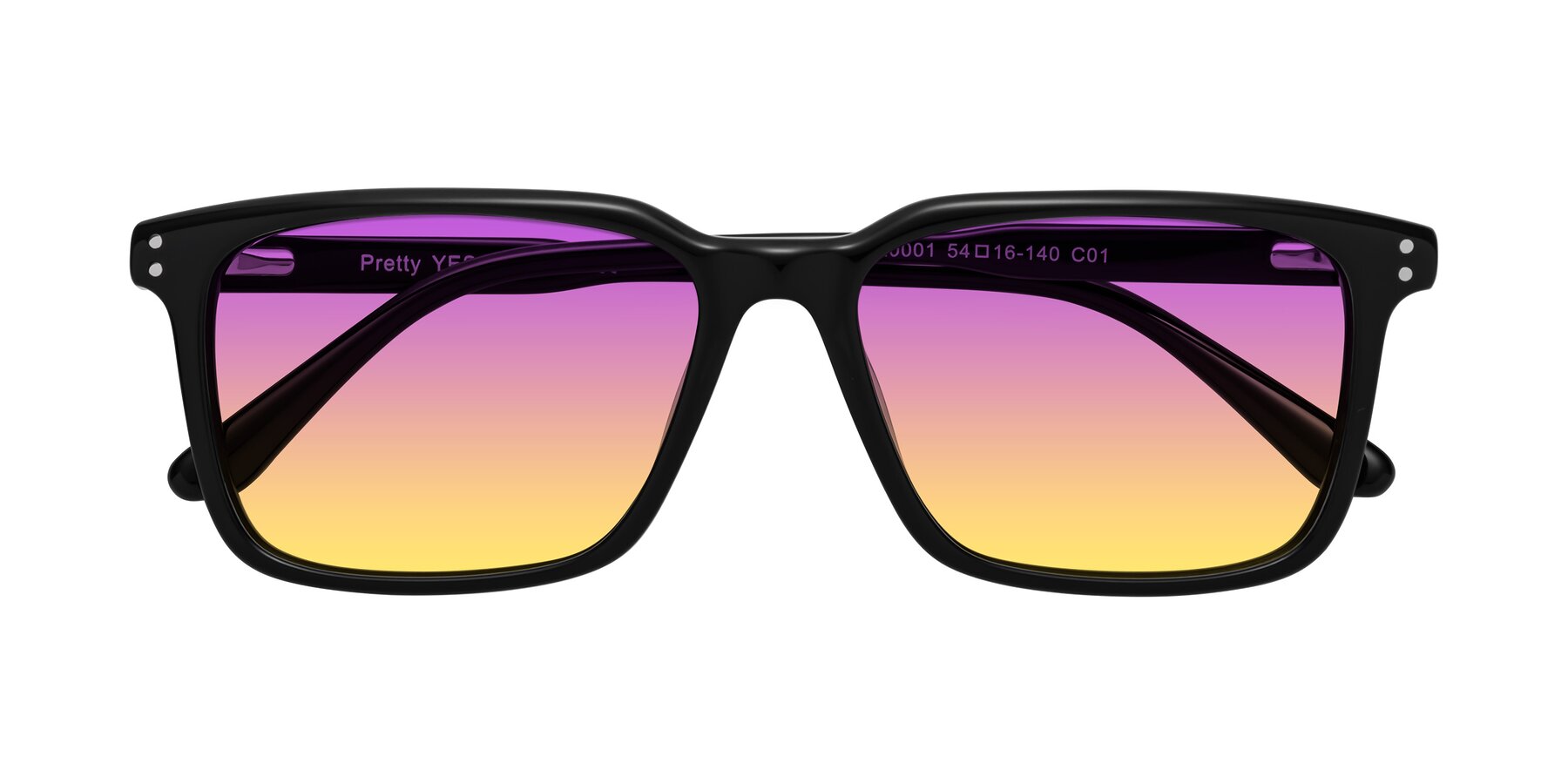 Folded Front of Pretty in Black with Purple / Yellow Gradient Lenses