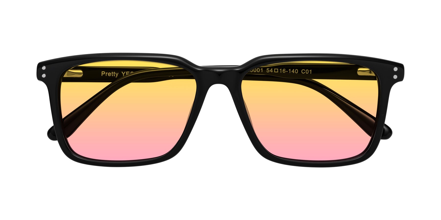 Folded Front of Pretty in Black with Yellow / Pink Gradient Lenses