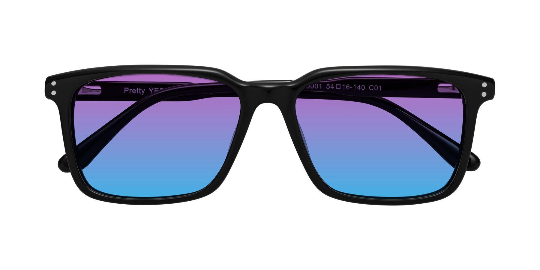 Folded Front of Pretty in Black with Purple / Blue Gradient Lenses