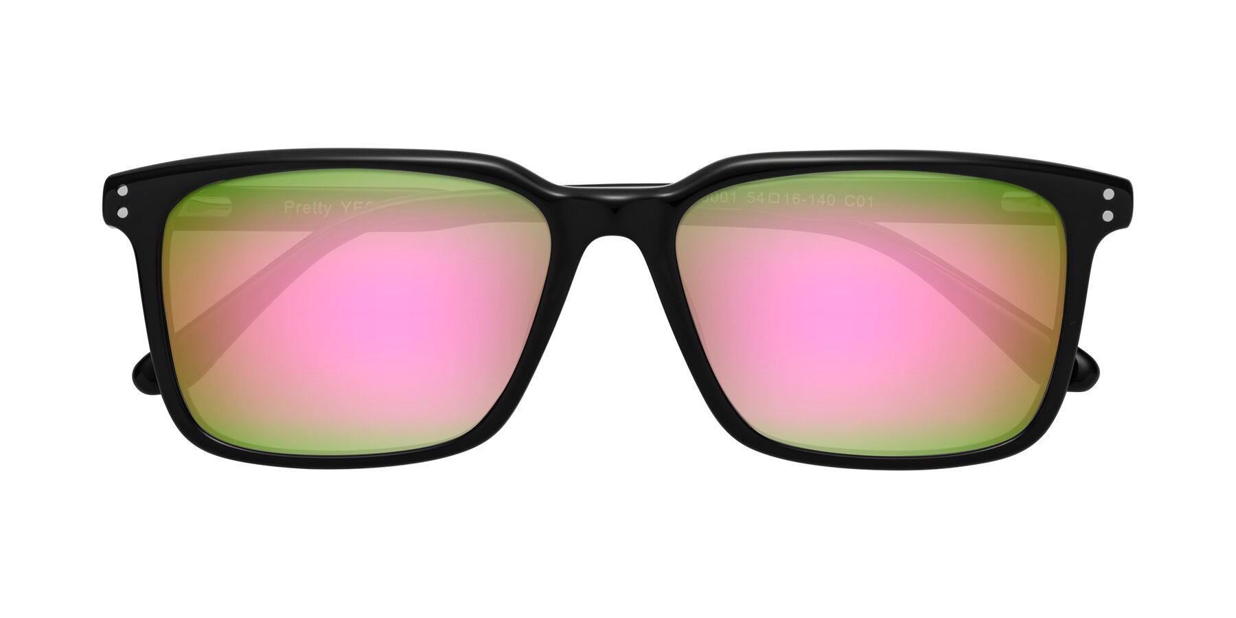 Folded Front of Pretty in Black with Pink Mirrored Lenses