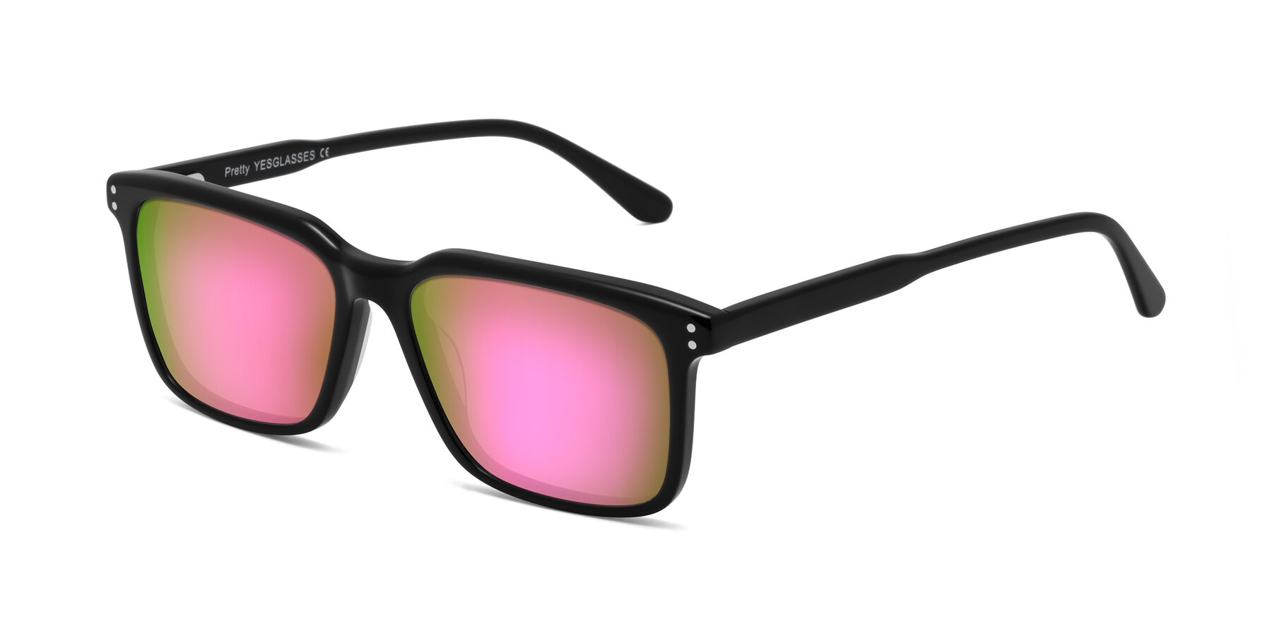 Angle of Pretty in Black with Pink Mirrored Lenses