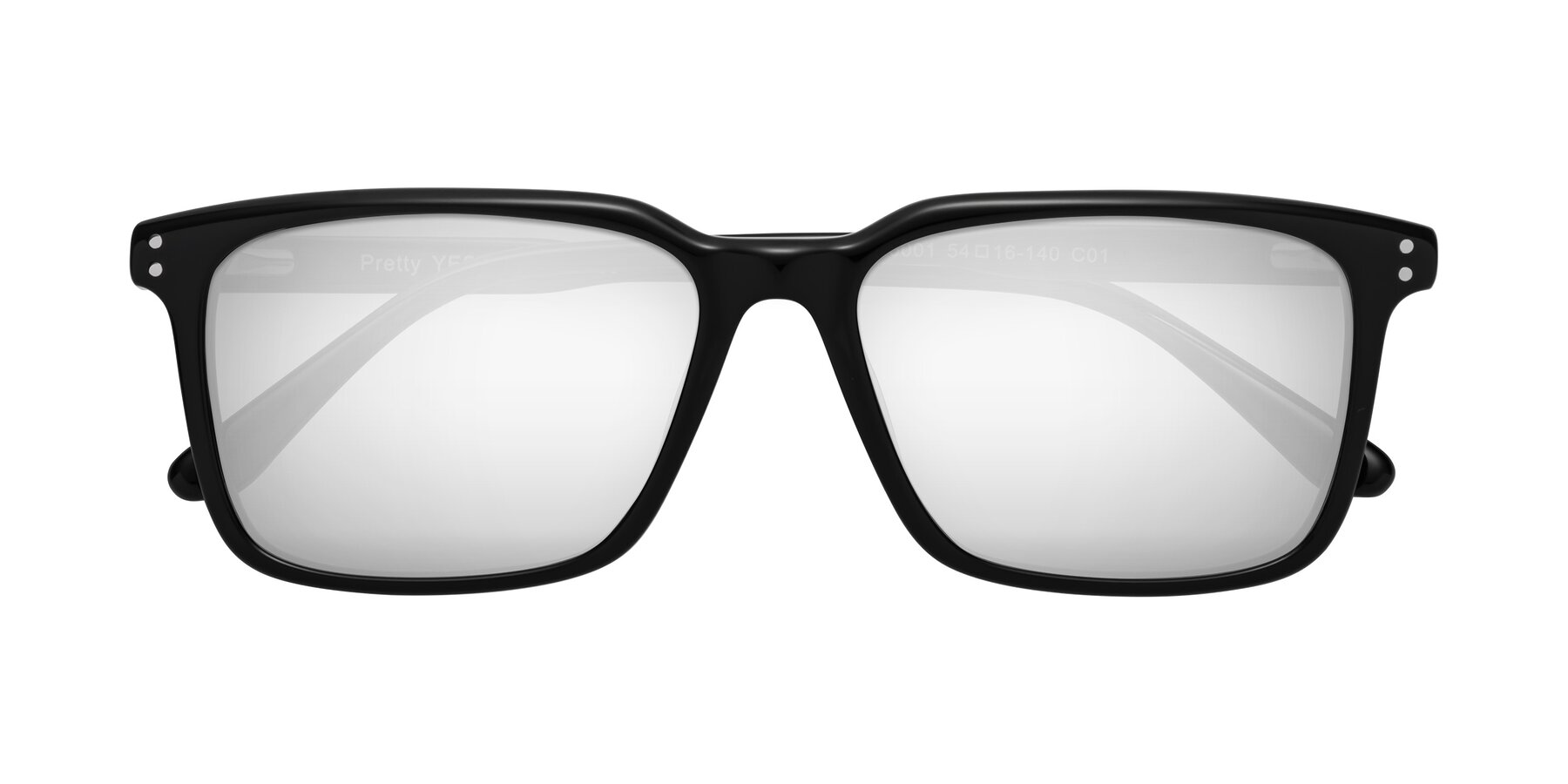 Folded Front of Pretty in Black with Silver Mirrored Lenses