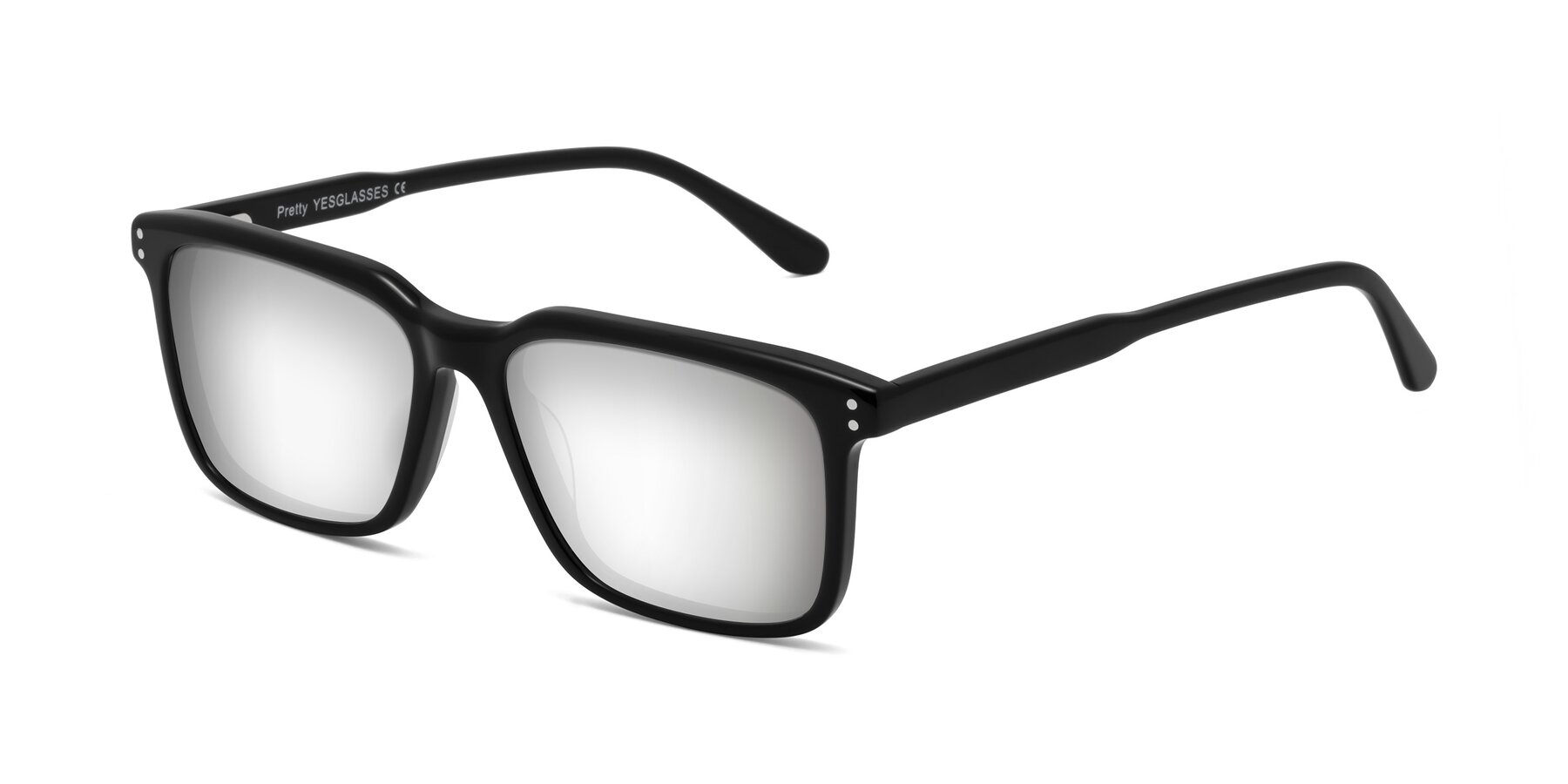 Angle of Pretty in Black with Silver Mirrored Lenses