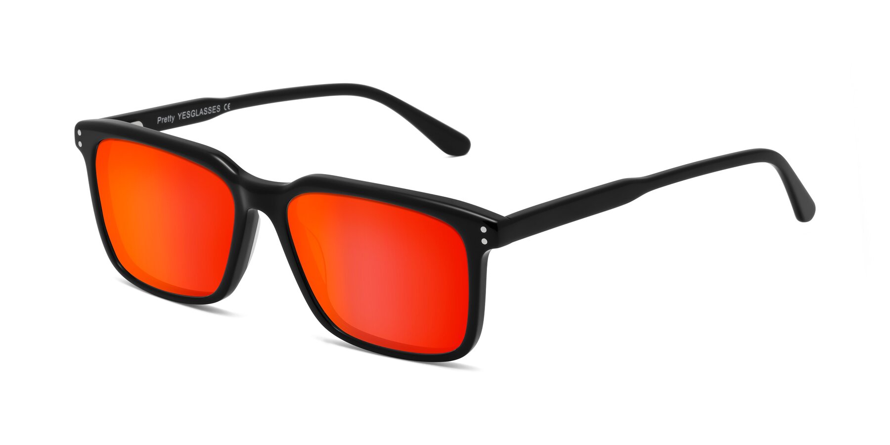 Angle of Pretty in Black with Red Gold Mirrored Lenses