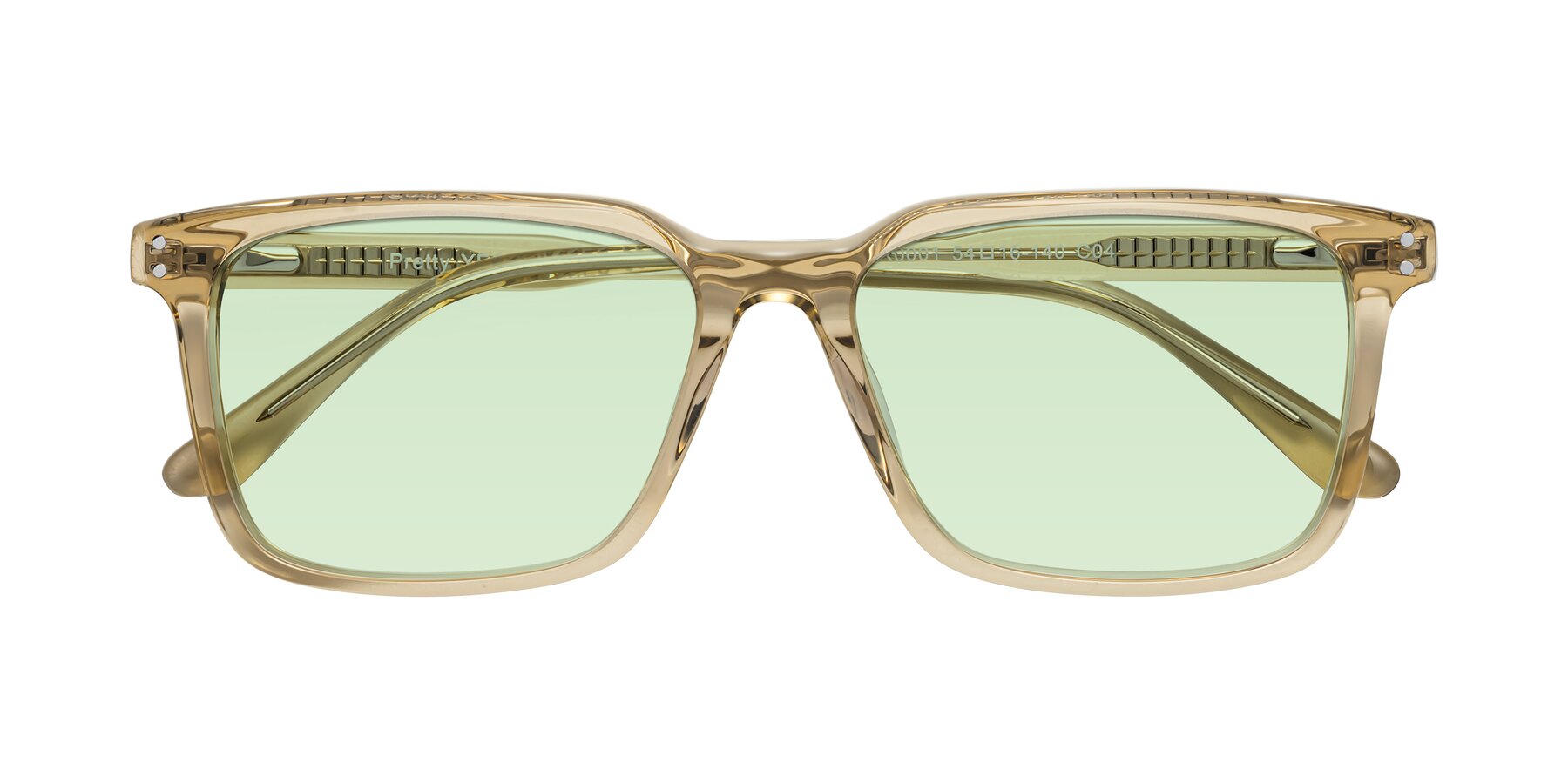 Folded Front of Pretty in Champagne with Light Green Tinted Lenses