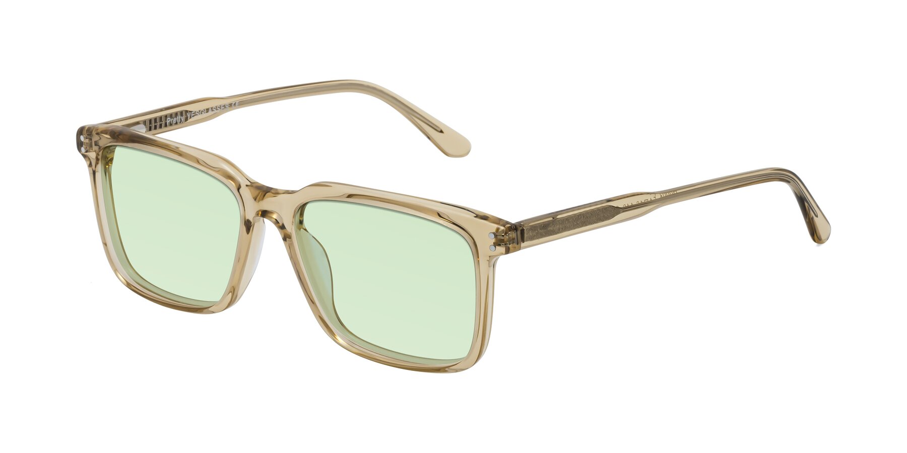 Angle of Pretty in Champagne with Light Green Tinted Lenses