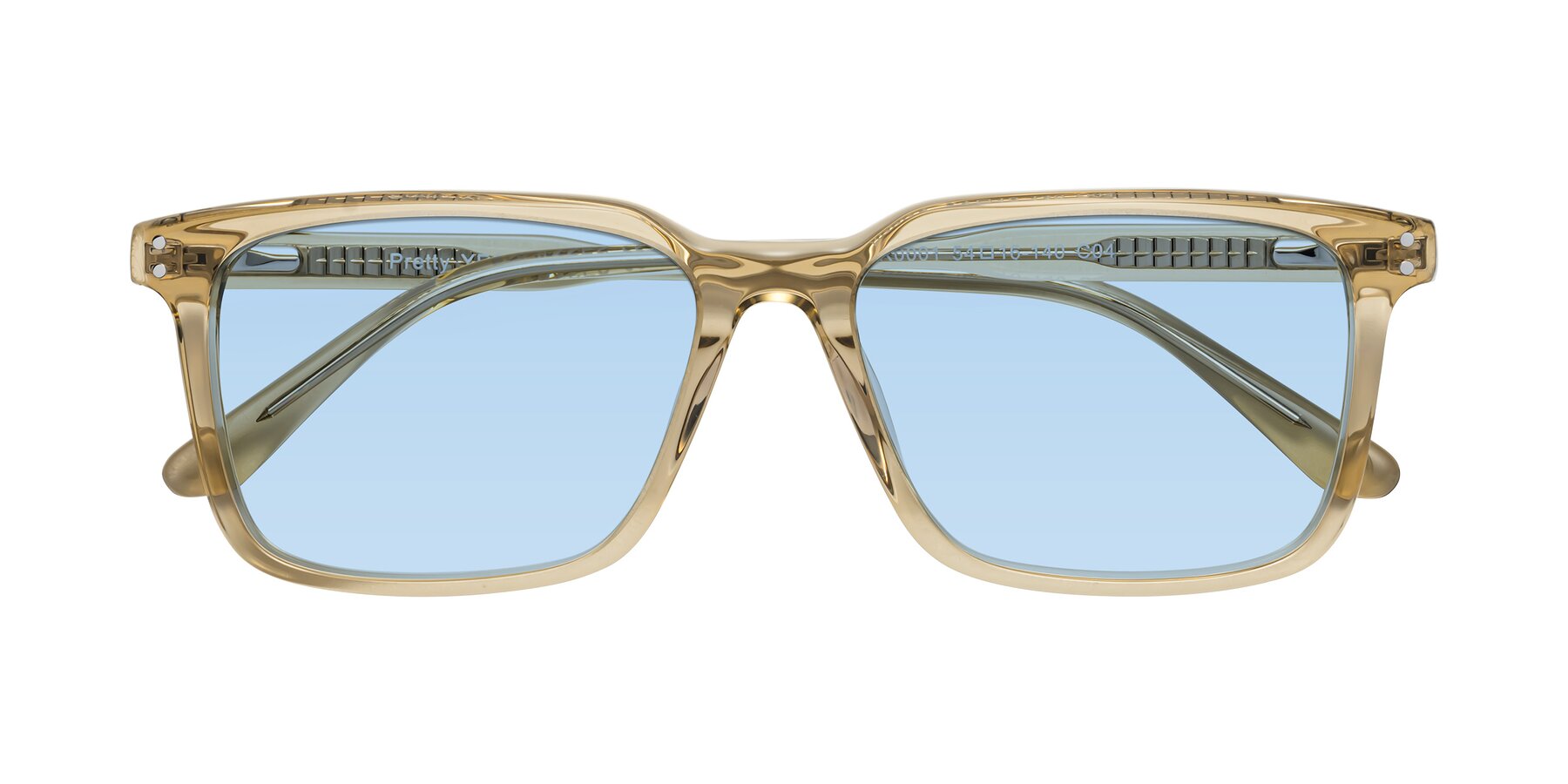 Folded Front of Pretty in Champagne with Light Blue Tinted Lenses