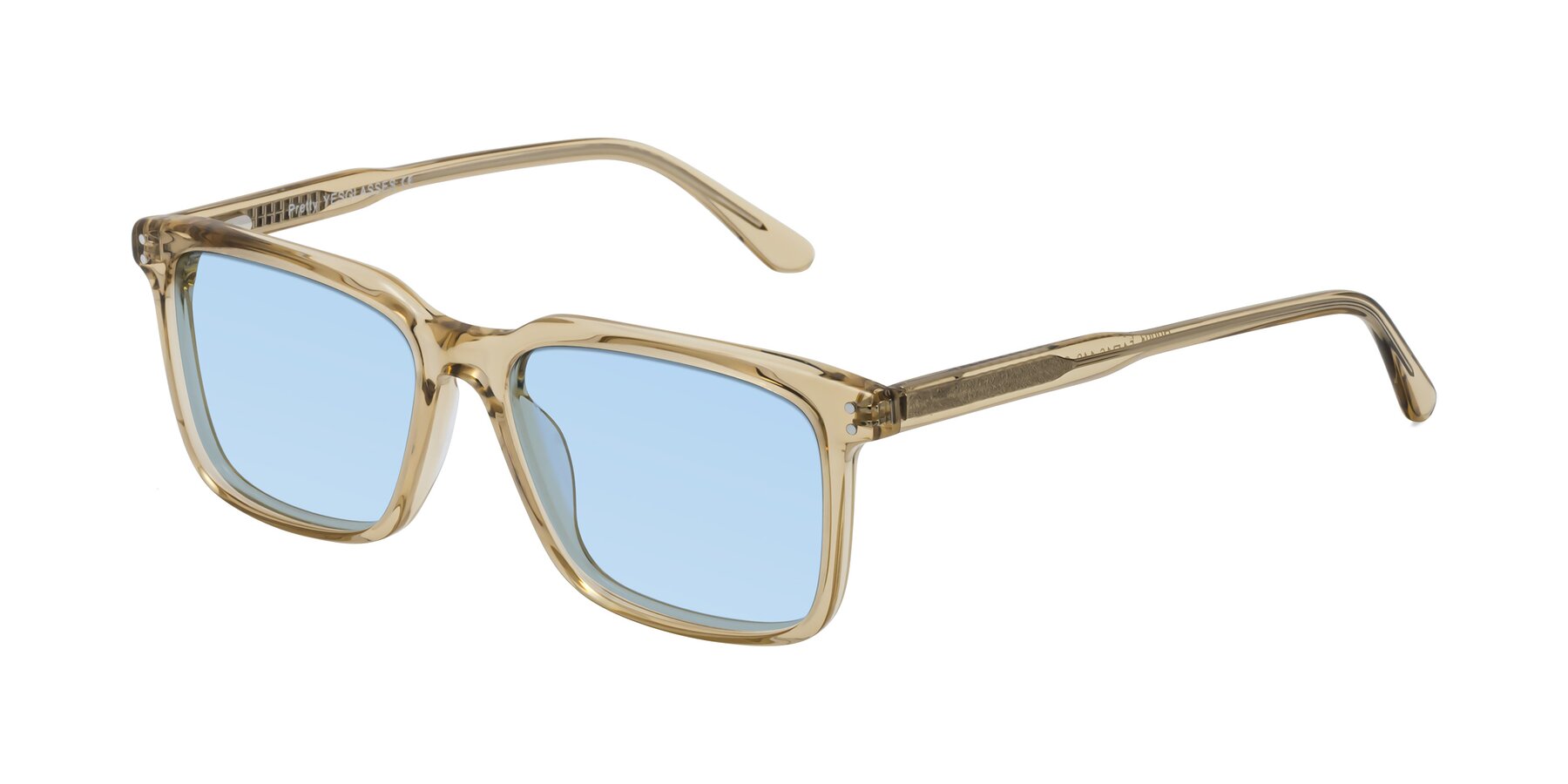 Angle of Pretty in Champagne with Light Blue Tinted Lenses