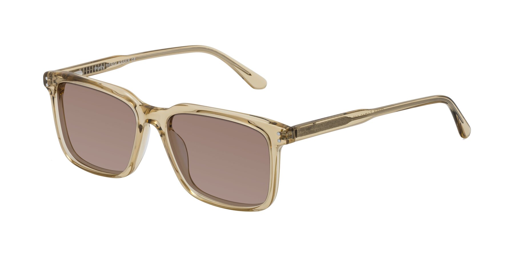 Angle of Pretty in Champagne with Medium Brown Tinted Lenses