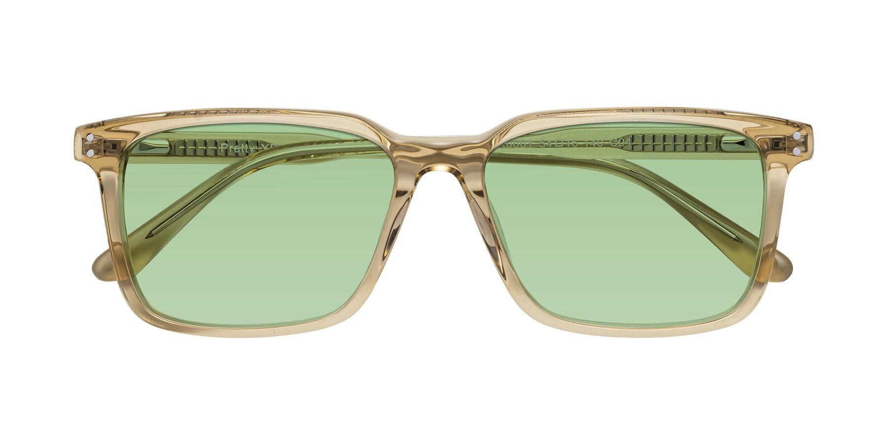 Folded Front of Pretty in Champagne with Medium Green Tinted Lenses